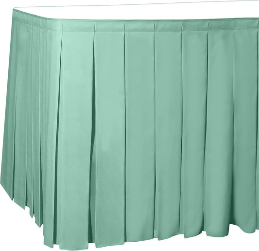 Ultimate Textile Pleat Polyester Fabric Table Skirt - Machine Washable Flame Resistant with Clips for Events, Weddings & Trade Shows, Cut & Sewn in Paterson, NJ - Mint, 14' Box Pleat