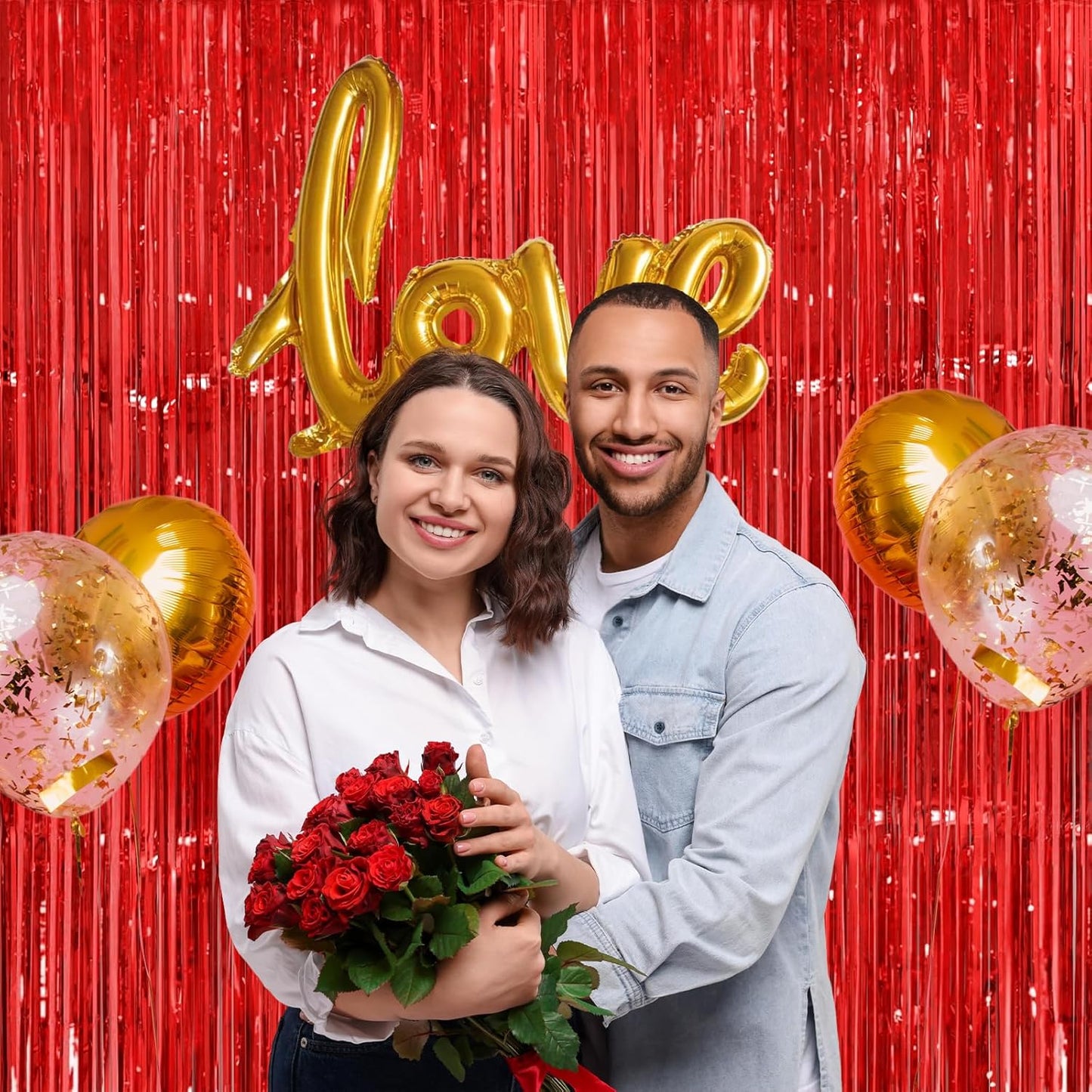 Red Streamers Party Decorations - Thicken 2 Pack 3.2 x 8.2 FT - Tinsel Foil Fringe Curtains Party Backdrop for Birthday, Casino, Carnival, Cherry, Hollywood Red Carpet Party Decorations