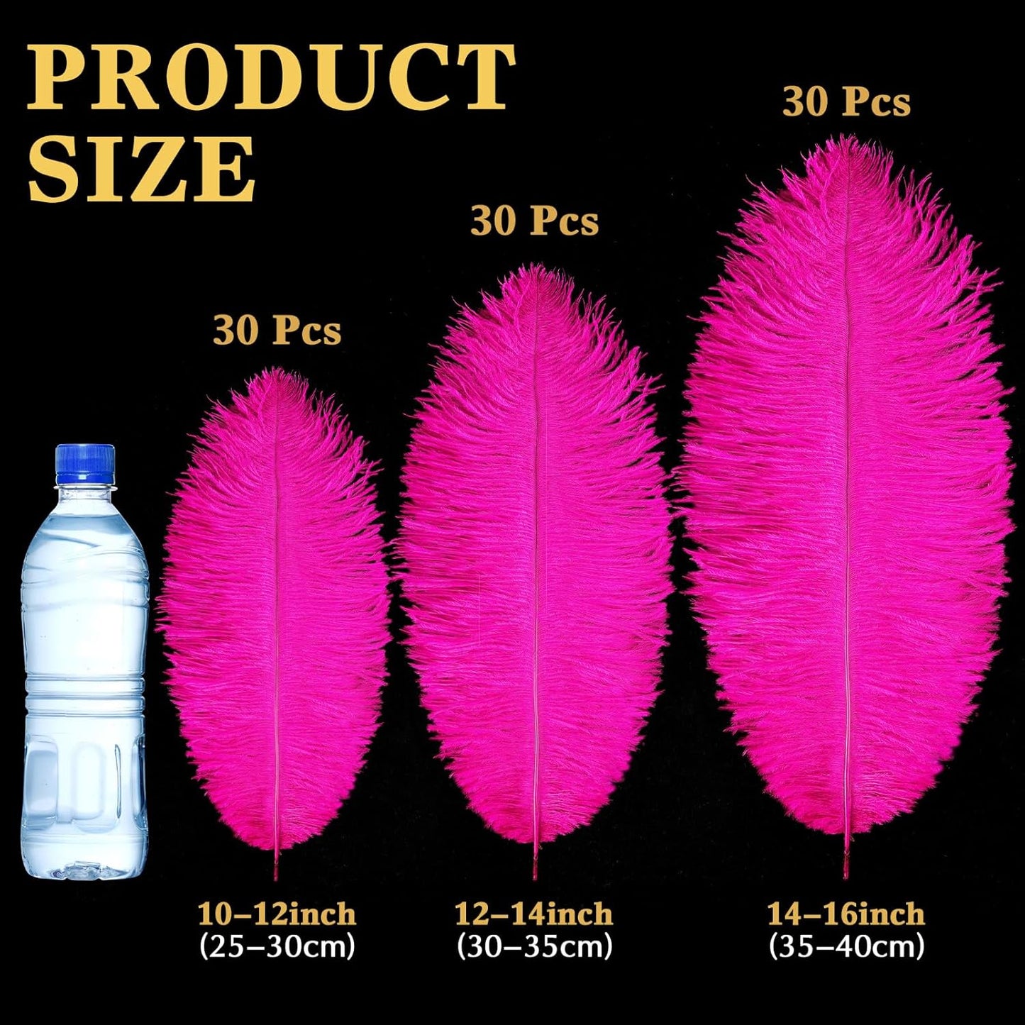 Maitys 90 Pcs Large Natural Ostrich Feathers Bulk 14-16 Inch (35-40cm) 12-14 Inch (30-35cm) 10-12 Inch (25-30cm) Ostrich Feathers Plumes for Centerpieces Wedding(Fuchsia)