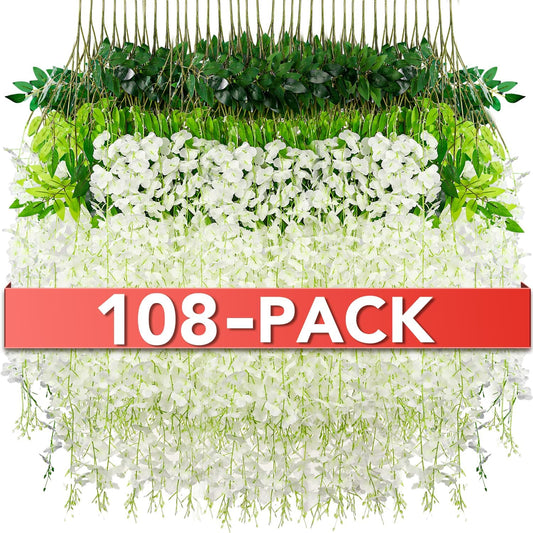 Wisteria Hanging Flowers,Fake Hanging Flowers,Wisteria artificiales Garland for Home Wedding Arch Floral Party Garden Ceremony Outdoor Decor,3.6 feet Long(108,White)