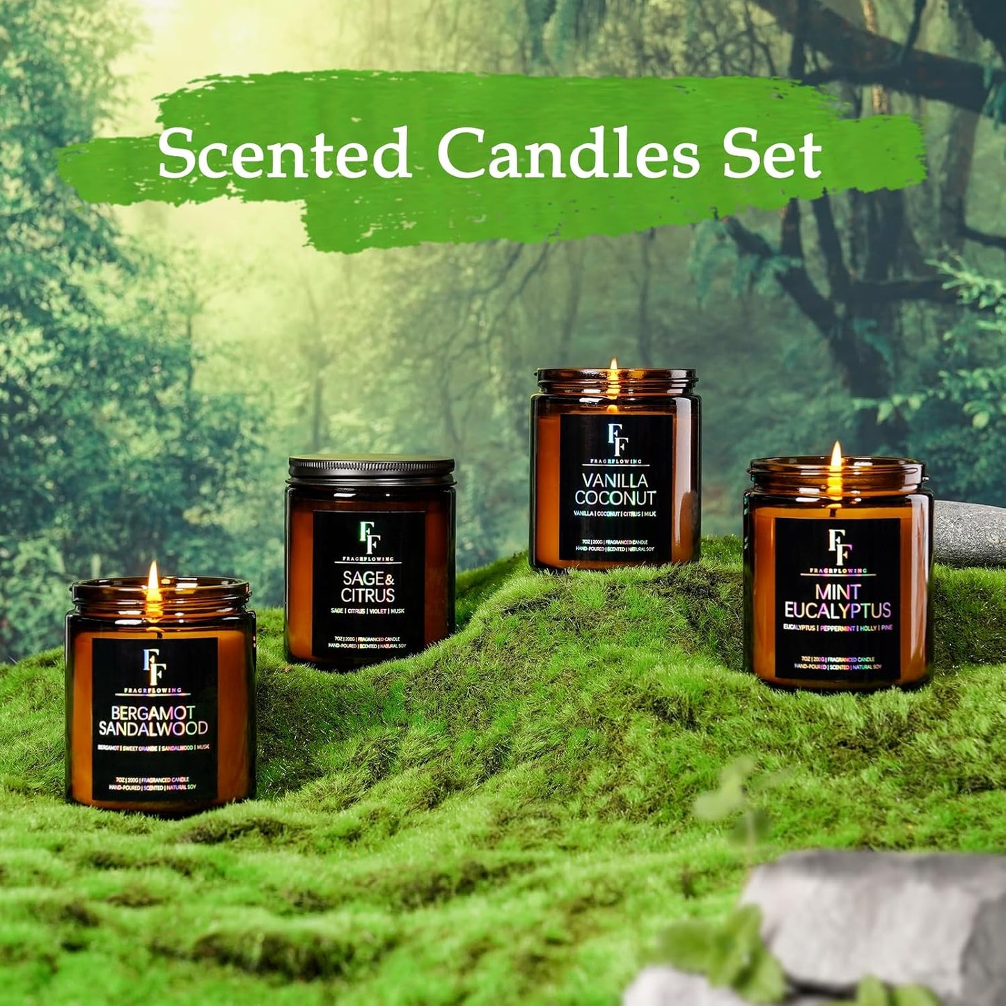 Scented Candles Set, Candles for Home Scented Soy Wax Candles, 4 Pack 28 Oz Aromatherapy Candles Gift Set for Women Men (Sage/Vanilla/Mint/Sandalwood)