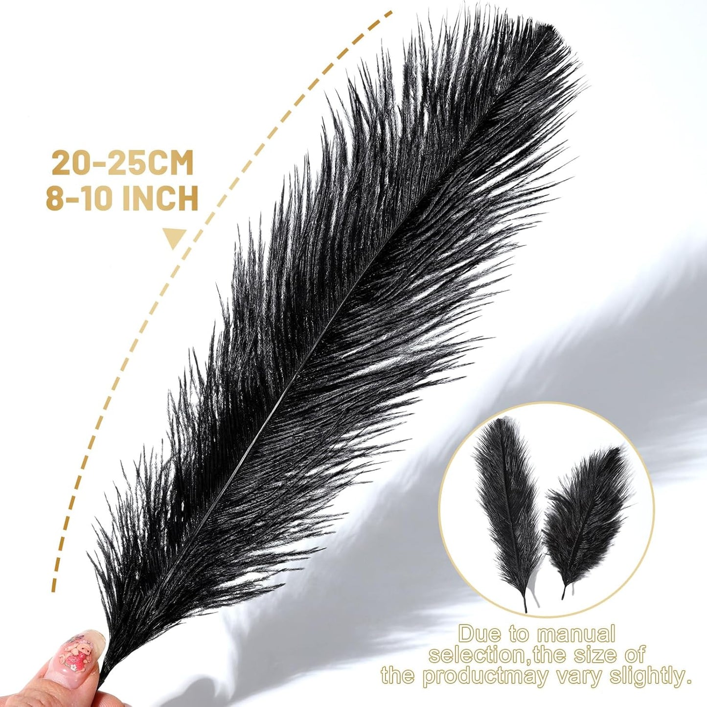 FANDAMEI 20 Pcs Black Ostrich Feathers, Black Feathers, 8-10 inch (20-25cm), Feathers for Crafting, Craft Feathers for Centerpiece Table Decorations, Home Decorations, Black Party Decorations