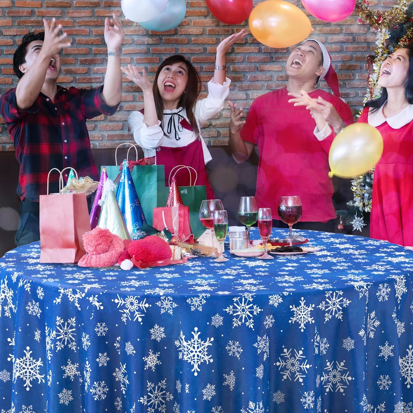 Jectivs 6 Pieces Christmas Snowflake Plastic Party Tablecloth Decorations,Disposable White Snowflake Blue Xmas Round Table Cover Backdrop for Winter Christmas Holiday Party Supplies,84 inch (Blue)