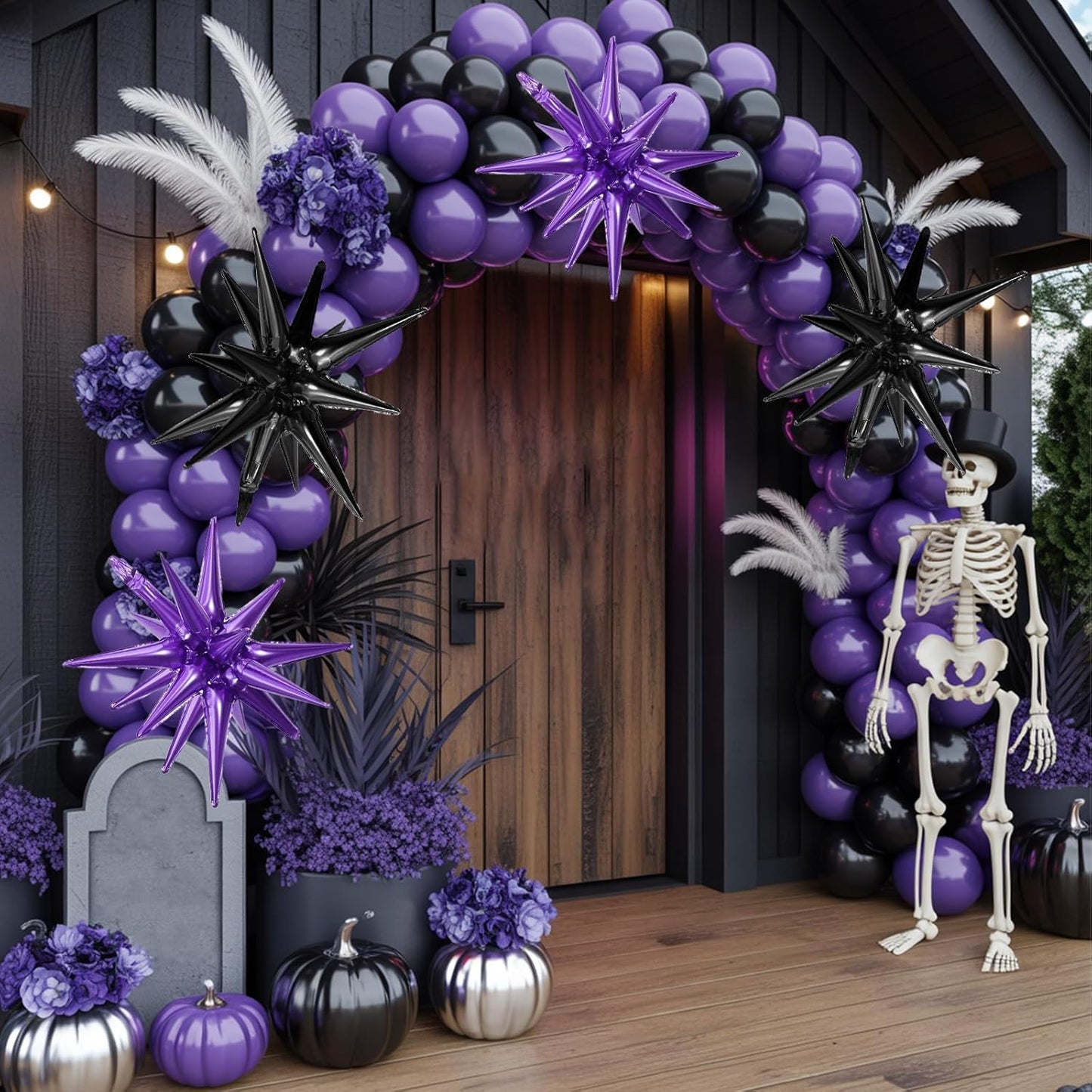 Black Purple Star Balloons,9Pcs 22Inch Black Purple Explosion Spike Cone Helium Polyester Film Star Foil Balloons for Birthday Halloween Anniversary Baby Shower Party Decorations