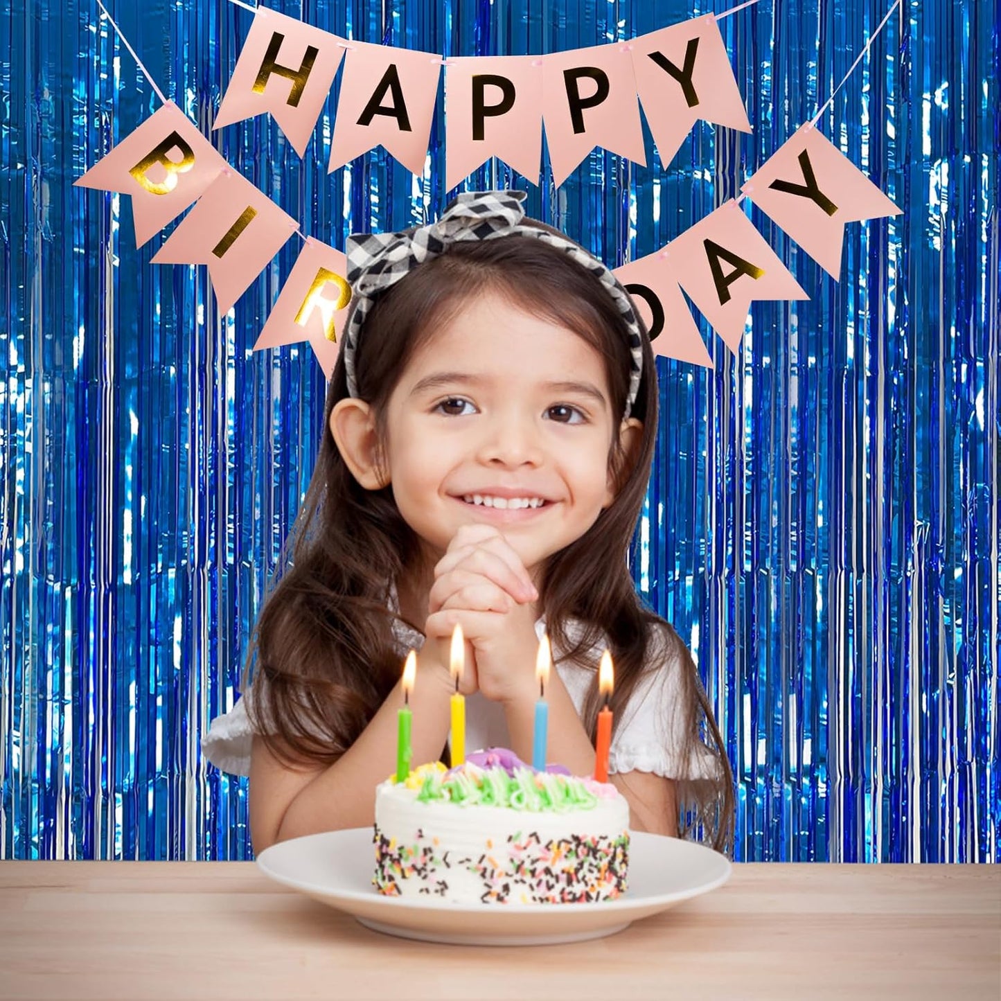 5 Pack Foil Curtain Backdrop Blue Metallic Tinsel Foil Fringe Curtains Photo Booth Props for Birthday Wedding Engagement Baby Shower Bachelorette Christmas Holiday Celebration Party Decorations