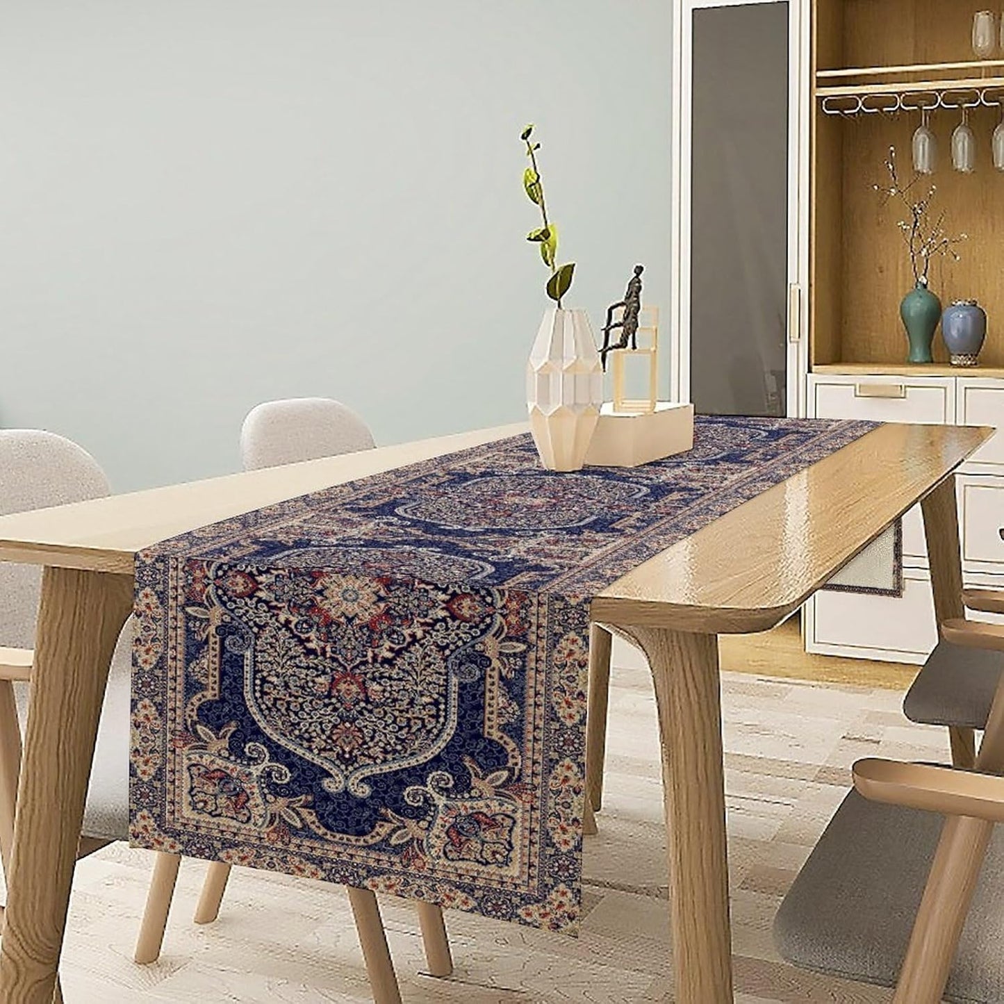 Vintage Boho Floral Table Runner, French Rustic Country Farmhouse Purple Golden Bohemia Flower Pattern for Home Kitchen Table Decor Dining Coffee Room Party Decor 13x108in