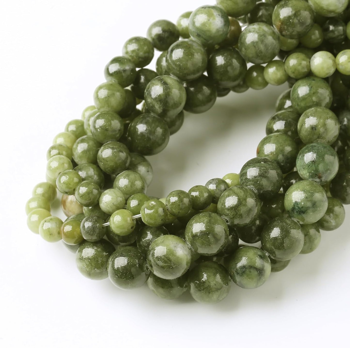 Matcha Green Jade Stone Beads Gemstone Round Crystal Energy Jade Beads Stone Beads for Jewelry Making DIY Bracelet Necklace Jewelry Making 1 Strand 15.5inch 35PCS 10MM