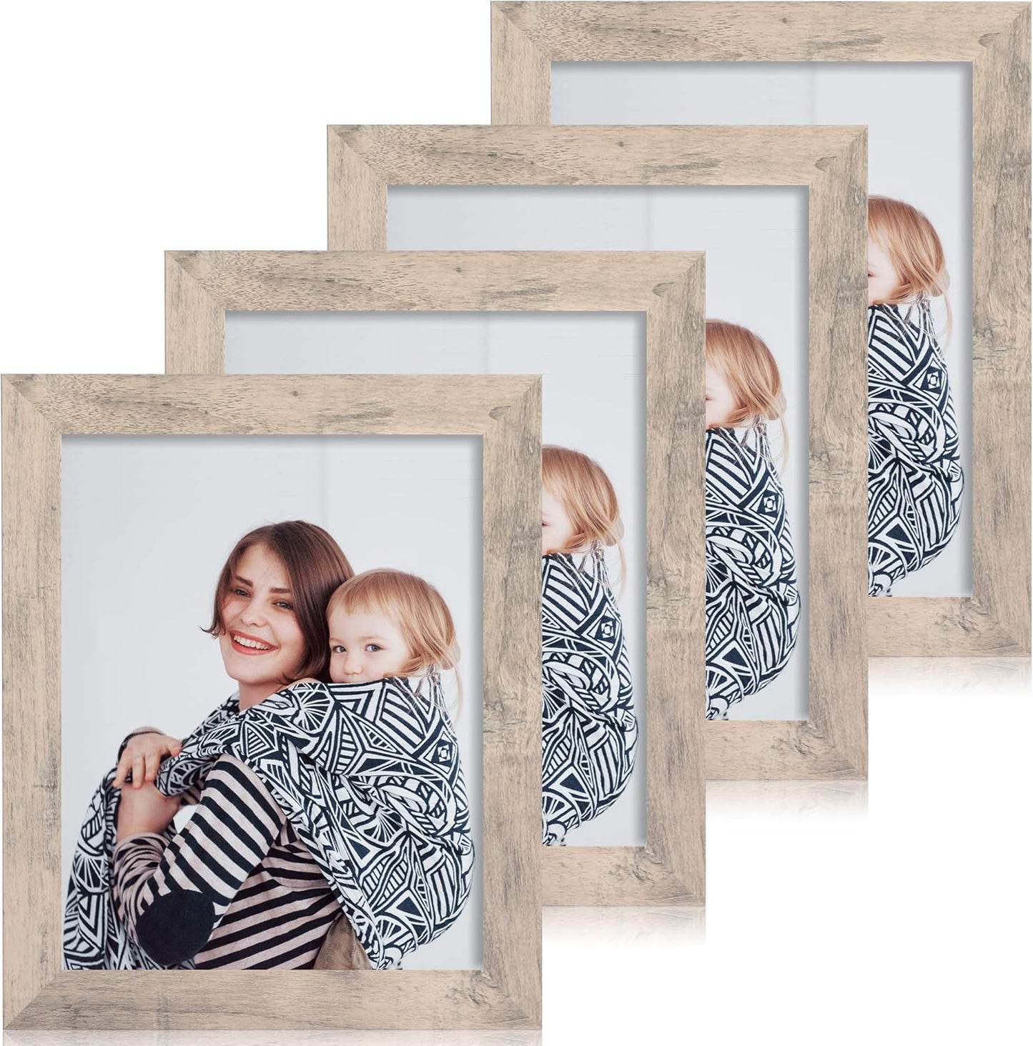 8x10 Picture Frame Set of 4, Smoke Gray Frame with High Definition Real Glass, 8 x 10 Wood Photo Frame for Tabletop Display and Wall Mounting