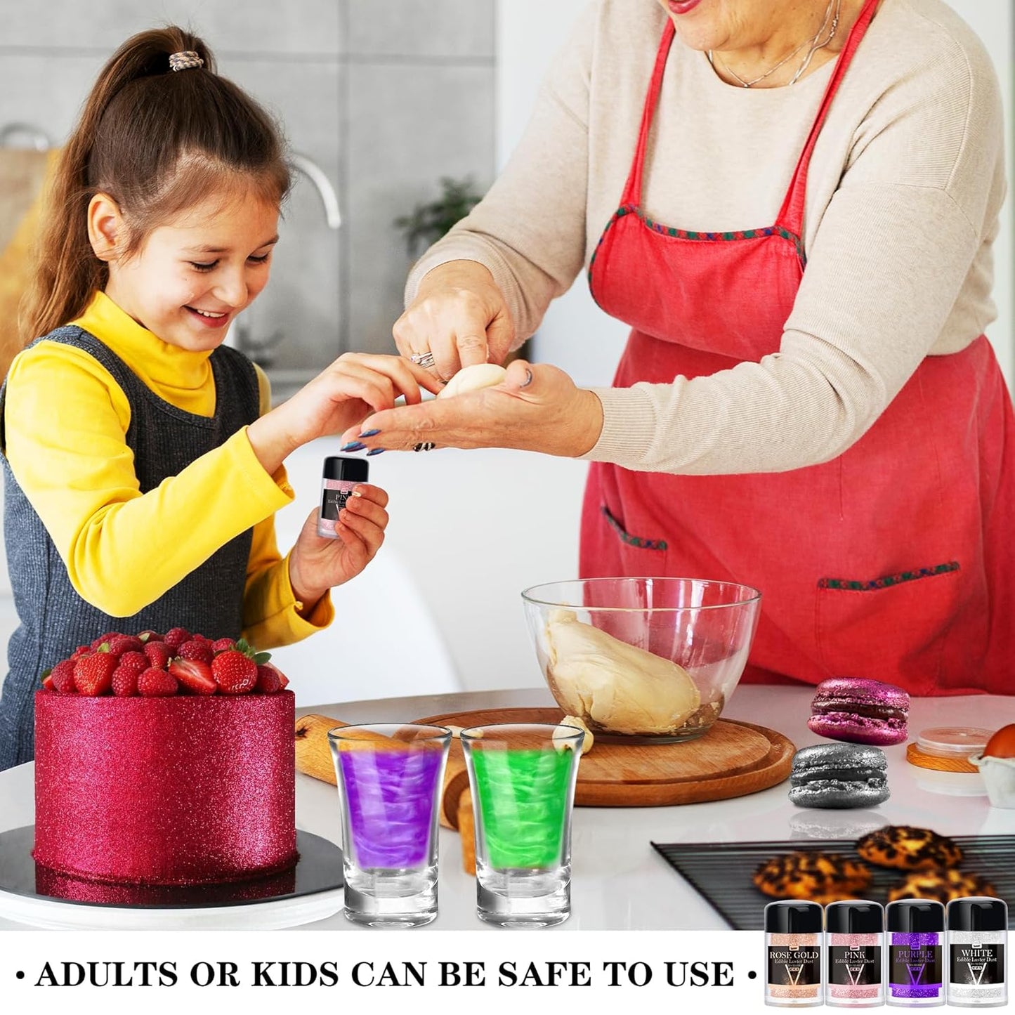 Edible Glitter - 4 Colors 5g / Bottles Luster Dust Edible Glimmer Powder for Sparkling Drinks, Foods, Wine, Cake, Beverage - Food Grade Shimmer Dust Powder for Cocktails, Baking, Halloween Decoration