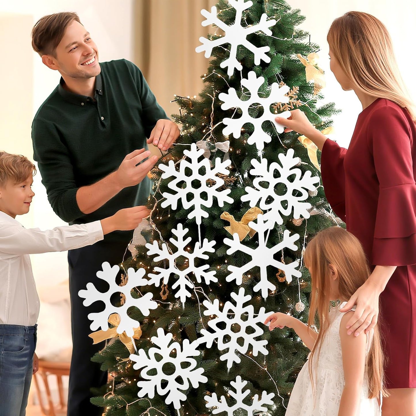Gueevin 12in Snowflakes Christmas Tree Picks 10 Pcs White Snowflake Picks Christmas Tree Fillers Branches Xmas White Sticks for Wonderland Vases Winter Decoration