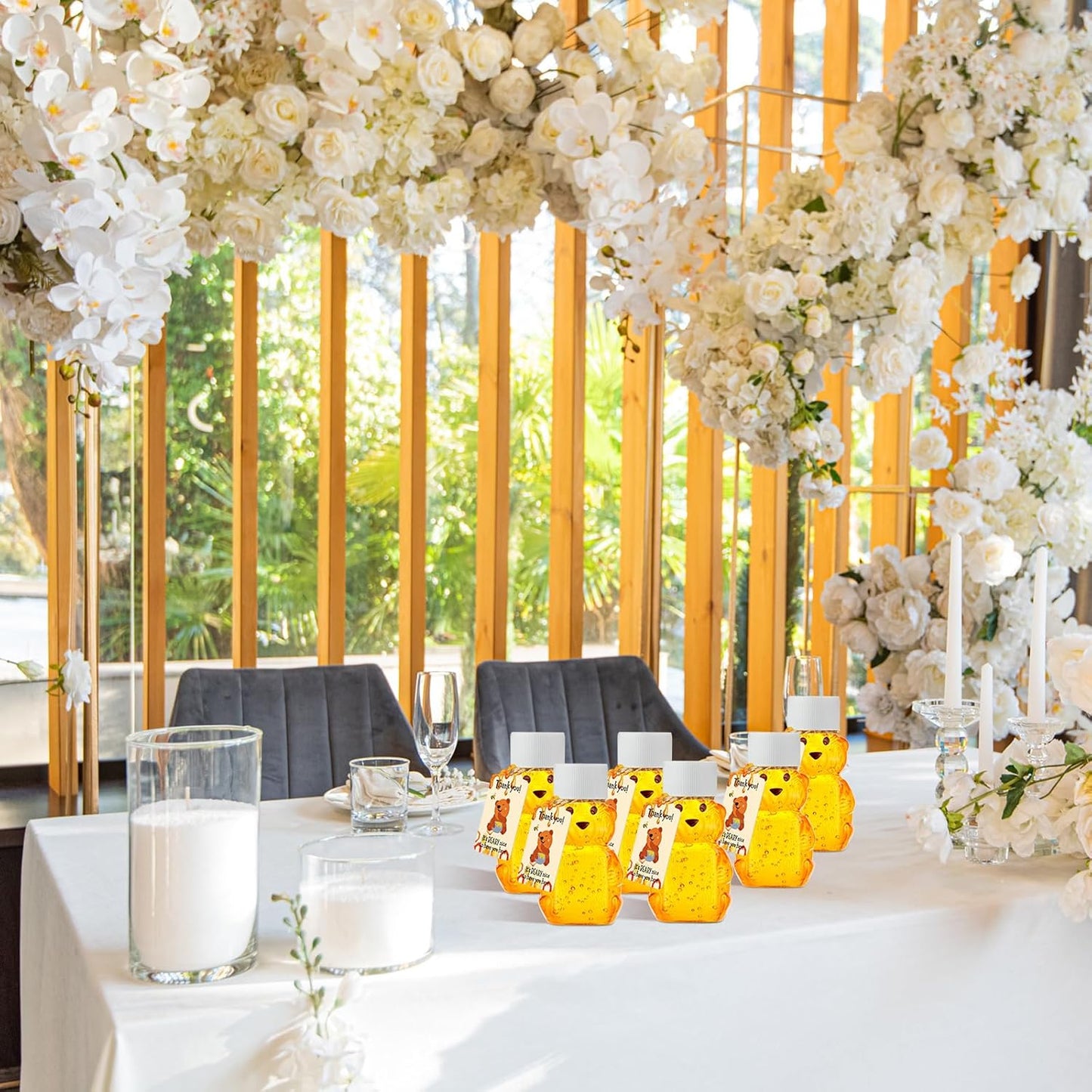 96 Sets 2 oz Plastic Honey Bear Bottle Bear Shape Clear Empty Honey Jar 96 Tags 2 Rolls Jute Rope Honey Containers Empty Honey Dispenser for Baby Shower Party Favors Gifts (White Lid)