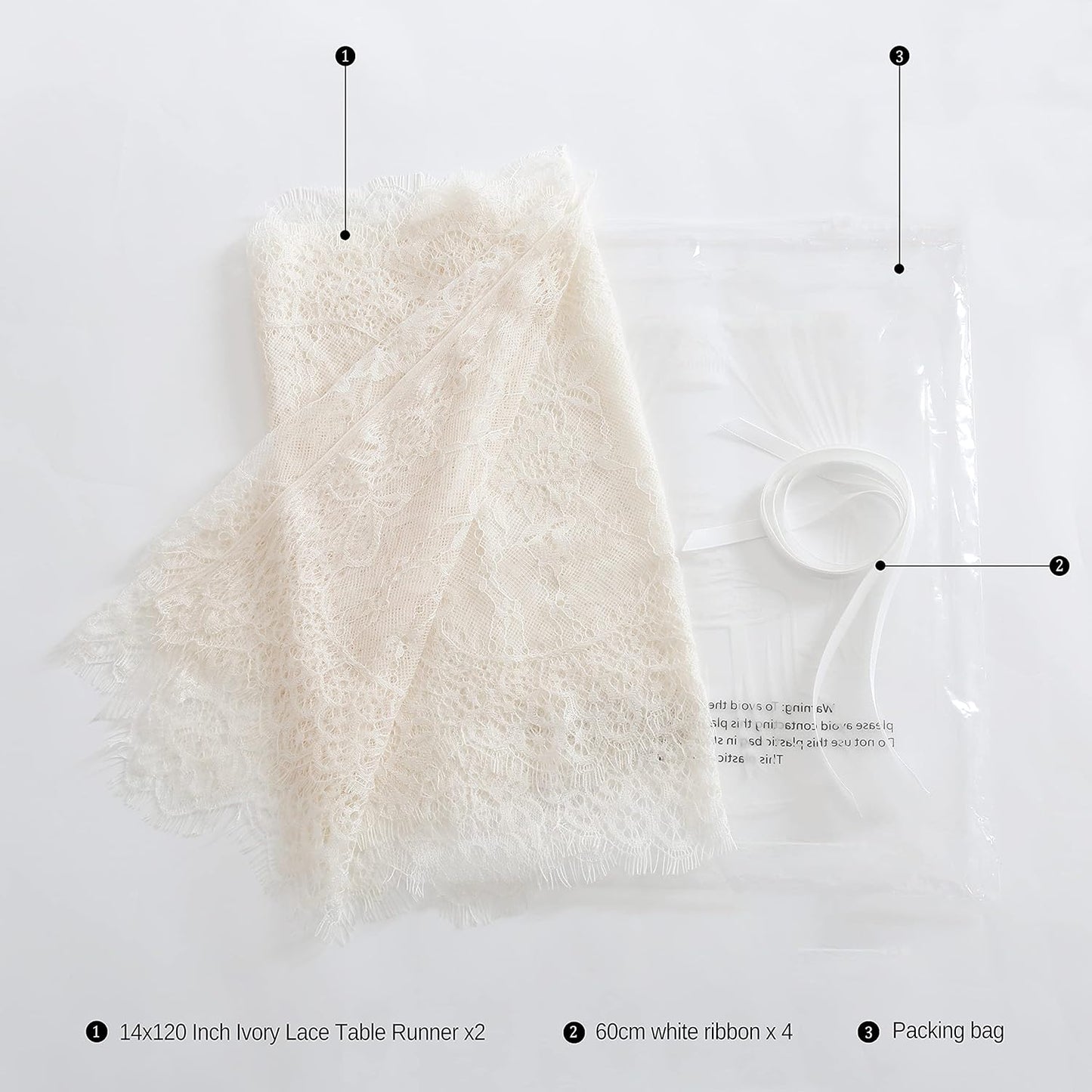 2 Pack Ivory Lace Table Runners 14x120 inch Rectangular Wedding Table Runner Chic Embroidered Chic Table Cloths for Wedding Party Romantic Decorations