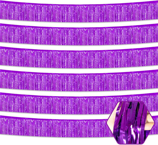 6 Pack 10 Feet Purple Foil Fringe Garland Metallic Tinsel Streamers Banner Wall Hanging Curtain Backdrop for Parade Floats, Birthday, Graduate, Mother's Day, Wedding Party Decoration