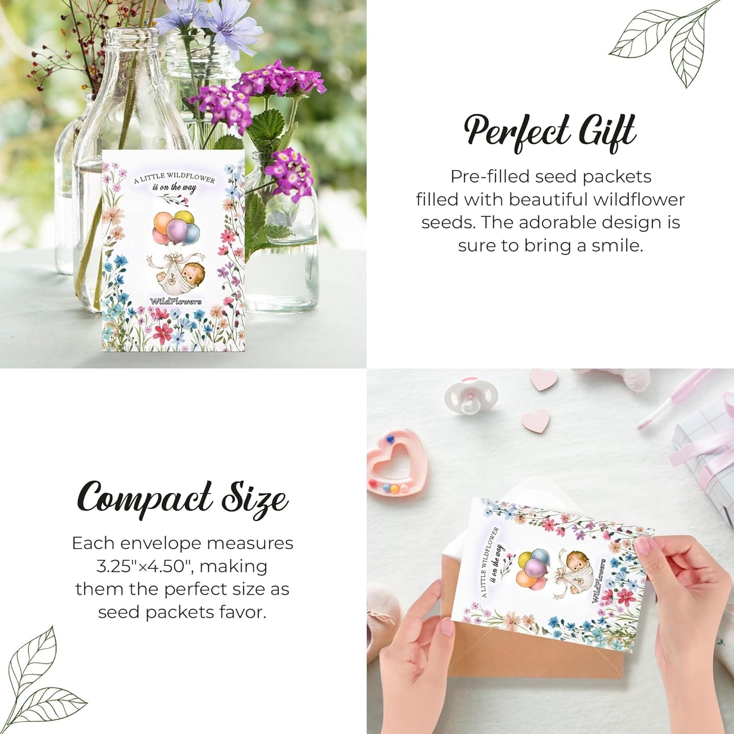 Pack of 20 Pre-Filled Bouquet Seed Mix Packet Girl Boy Baby Shower Party Favors Baby Announcements for Guests A Little Wildflower is On The Way Thank You Celebration of Life Plant Seeds