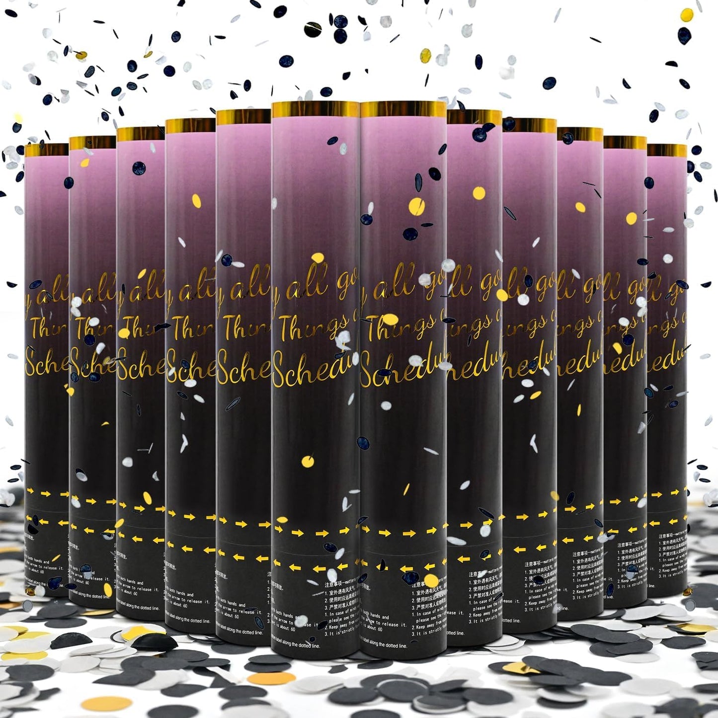 Confetti Cannon Black Gold 12 Pack Confetti Poppers 12 inch Celebrate Party Poppers Confetti Party Cannon for Anniversary Wedding Poppers Launchers, New Year's Eve, Birthdays and Weddings