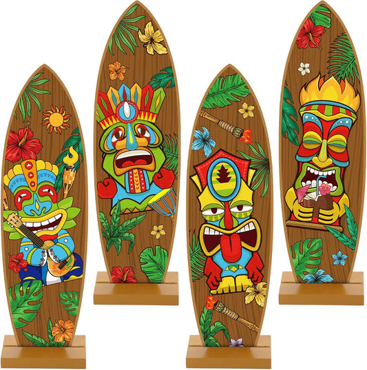 Blulu 4 Pcs Surfboard Decorations for Party Surfboard Beach Signs Welcome to Paradise Sign Tropical Bar Table Centerpieces Endless Summer Wood Decor Flip Flop Letters for Home Decor(Tiki Style)