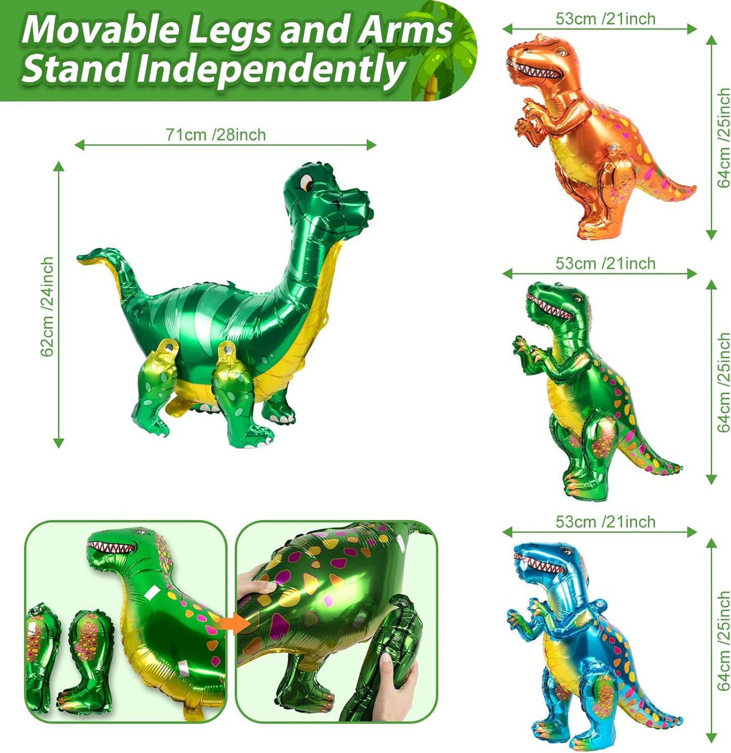 Dinosaur Party Decorations, Dinosaur Birthday Party Supplies for Kids Include Dino Foil Balloons, HAPPY BIRTHDAY Banner, Cake Toppers, Plates, Napkins, Curtains & Customized Tablecloth