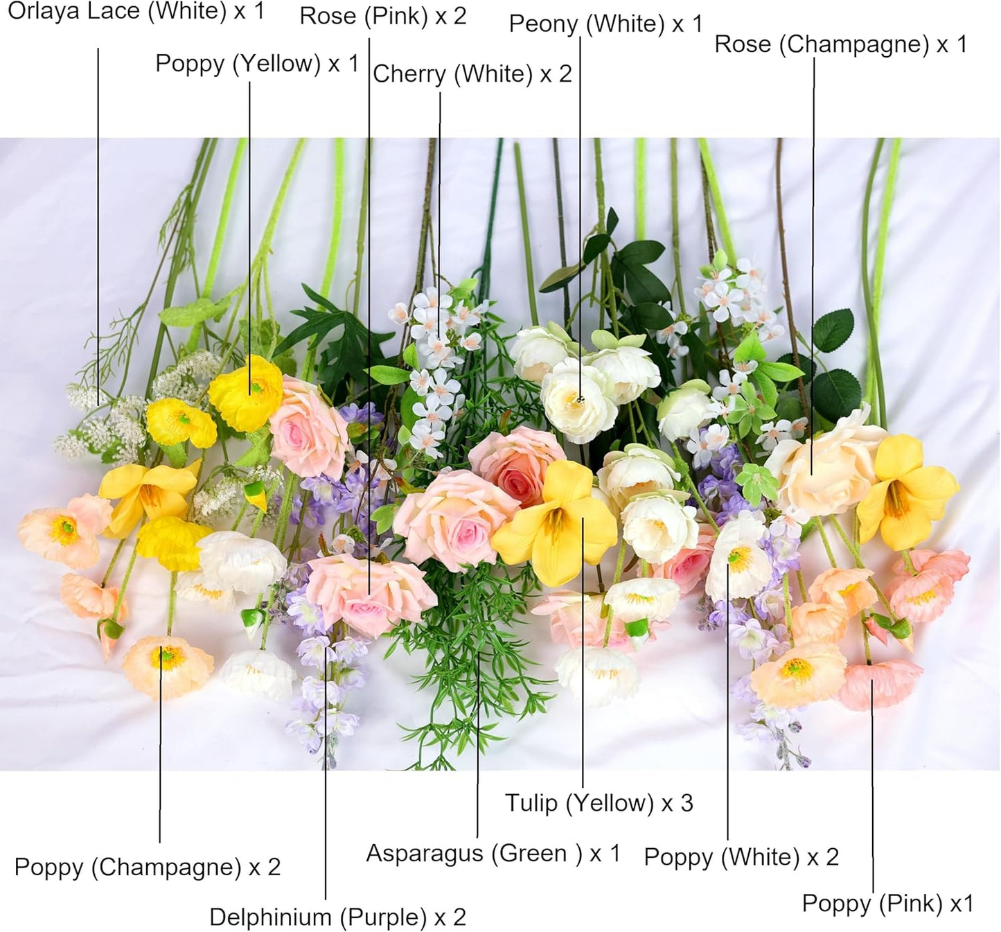 Artificial Flowers Bouquets for Bridal Wedding Home Decor Fake Floral Arrangements for Party Table Centerpieces DIY Silk Flower Set Spring Summer Indoor Outdoor (Combo Pink/Yellow)