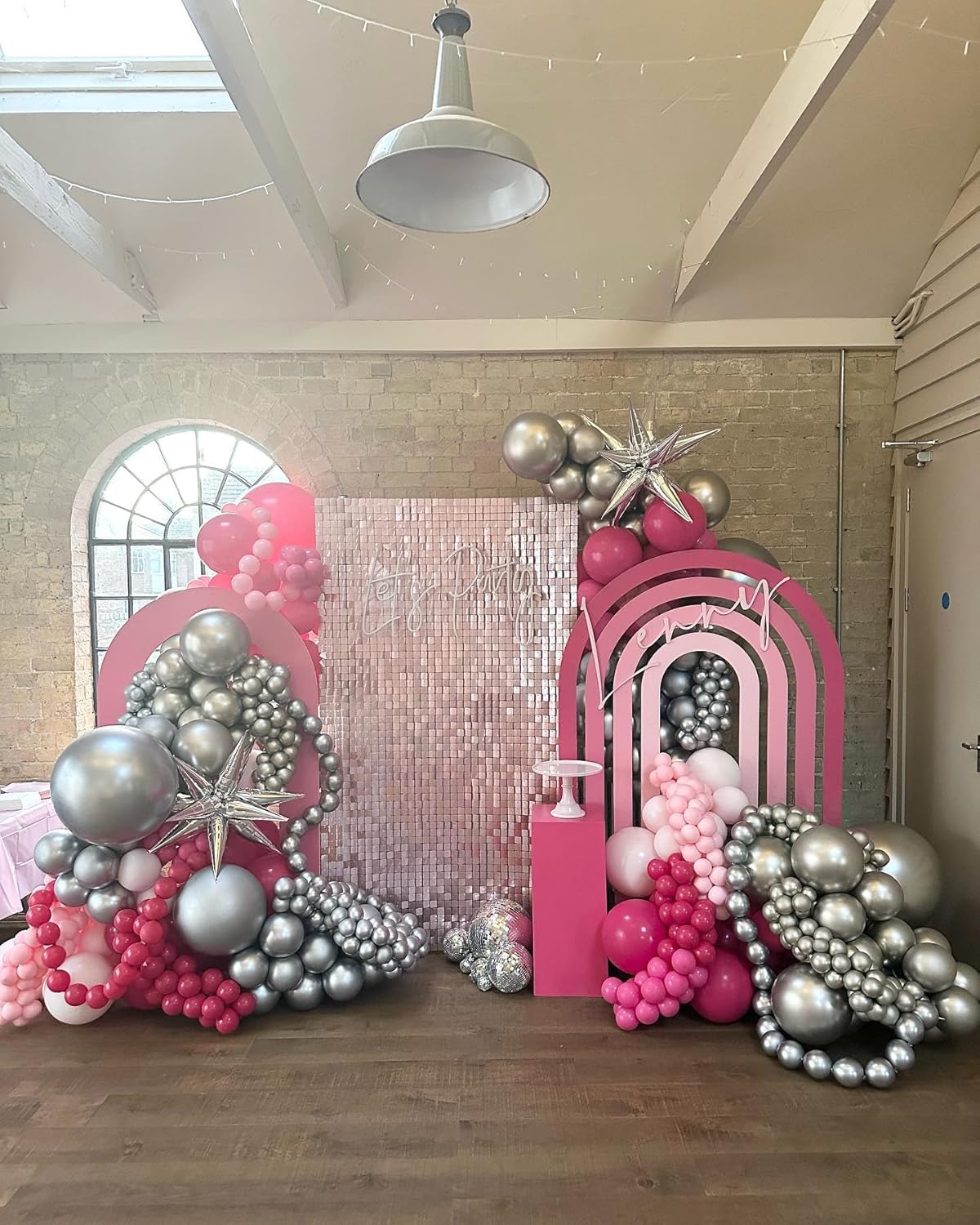 Pink and Silver Balloons, 12 Inch Hot Pink Pastel Latex Balloon Metallic Chrome Silver Helium Balloons for Girls Women Bridal Birthday Baby Shower Party Decorations