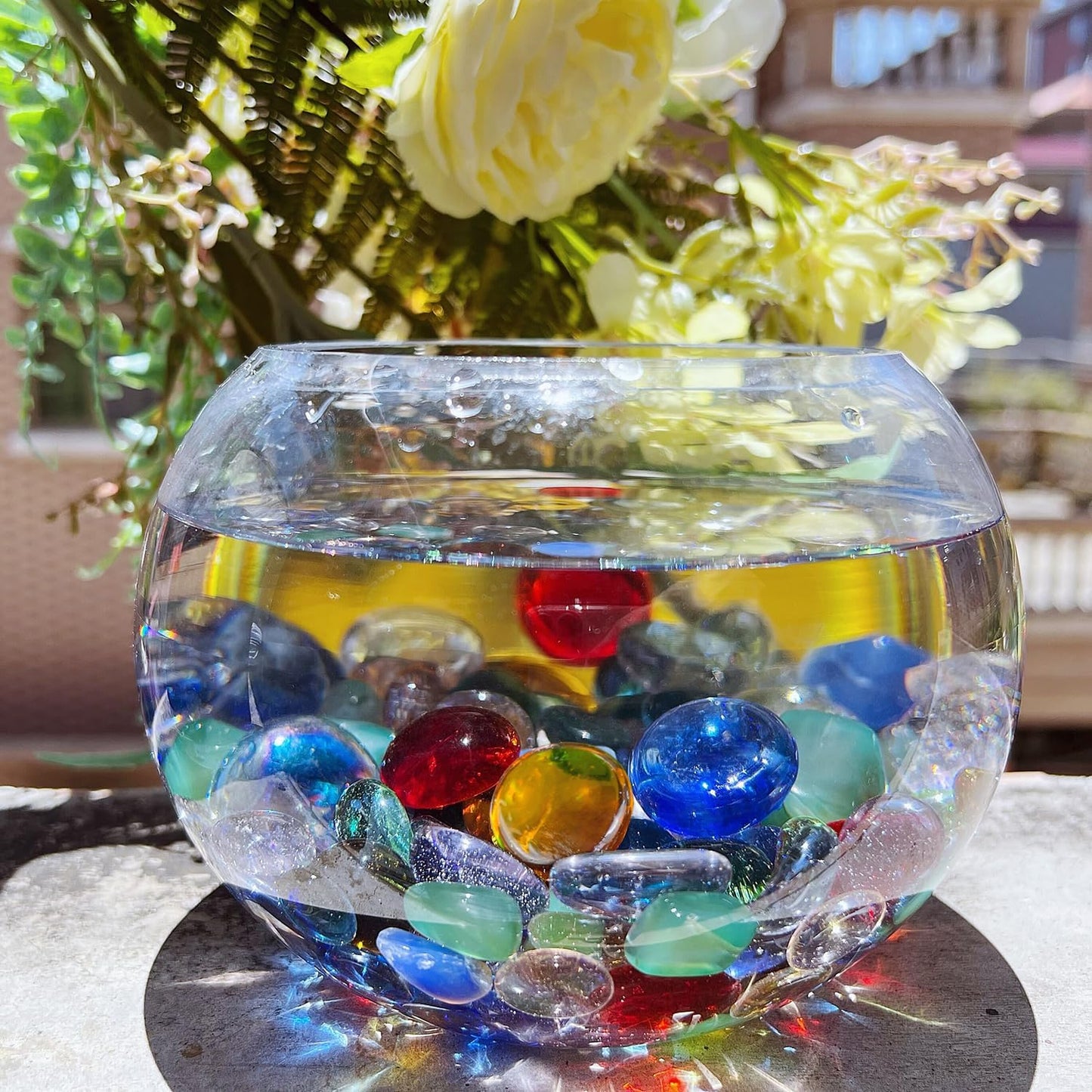 KINGOU Flat Glass Gems/Marbles/Stones/Beads for Vase Filler, Table Scatter, Aquarium - 1 Lbs (17-19mm, Approx. 3/4")-Colorful