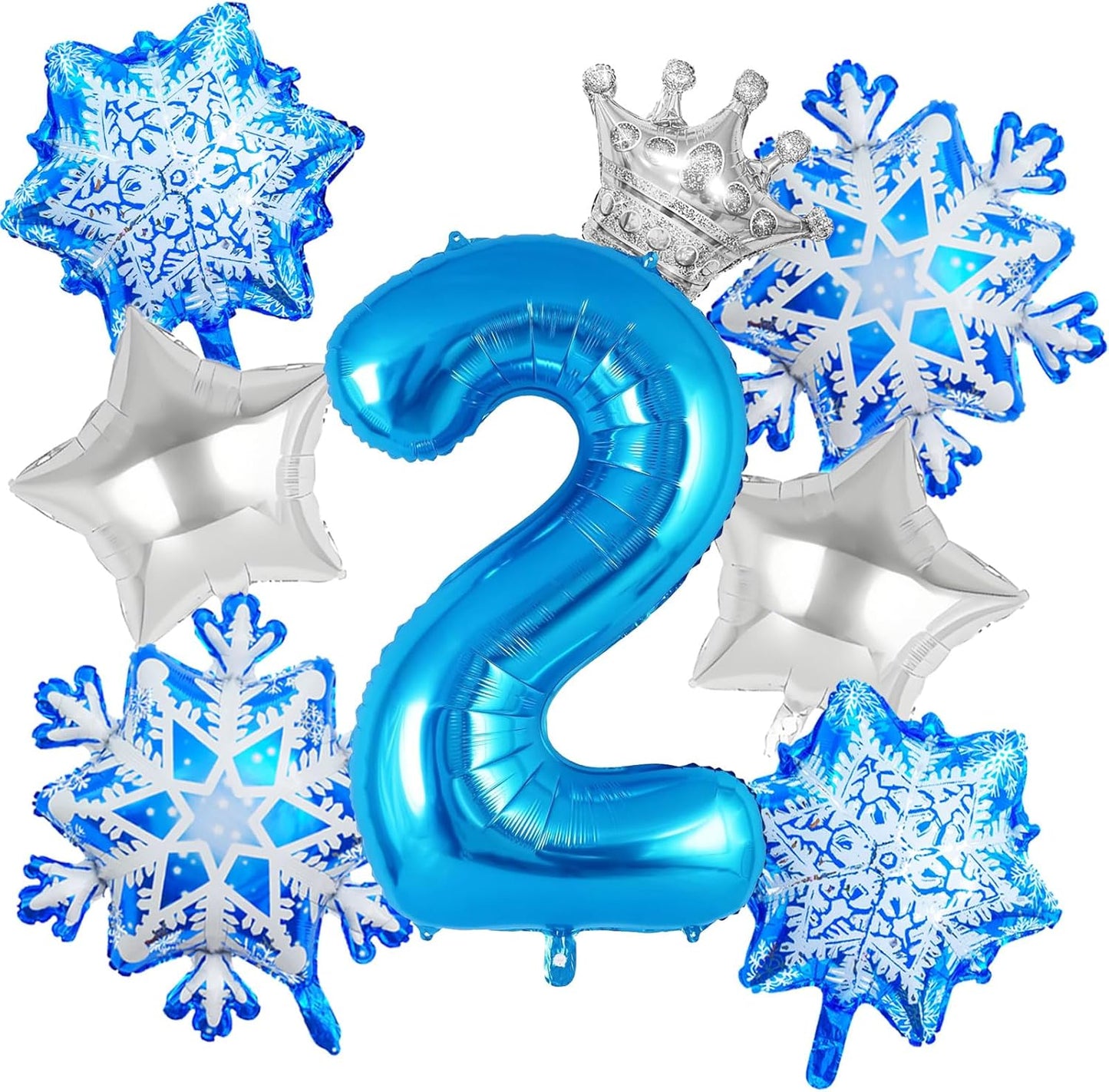 8Pcs Winter Wonderland Decorations - 40inch Blue Number 2 Balloons - Snowflake Mylar Balloons for Winter Wonderland Party Decorations - Birthday Decoration