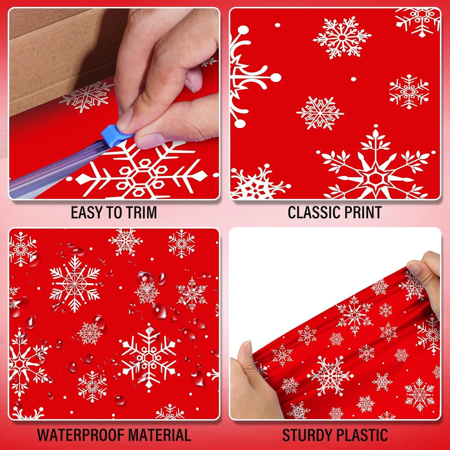 4.5x 100 Feet Roll of Christmas Plastic Tablecloth Decorations,Disposable White Snowflake Red Xmas Table Cover Photography Backdrop with Cutter Box for Winter Christmas Holiday New Year Party Supplies