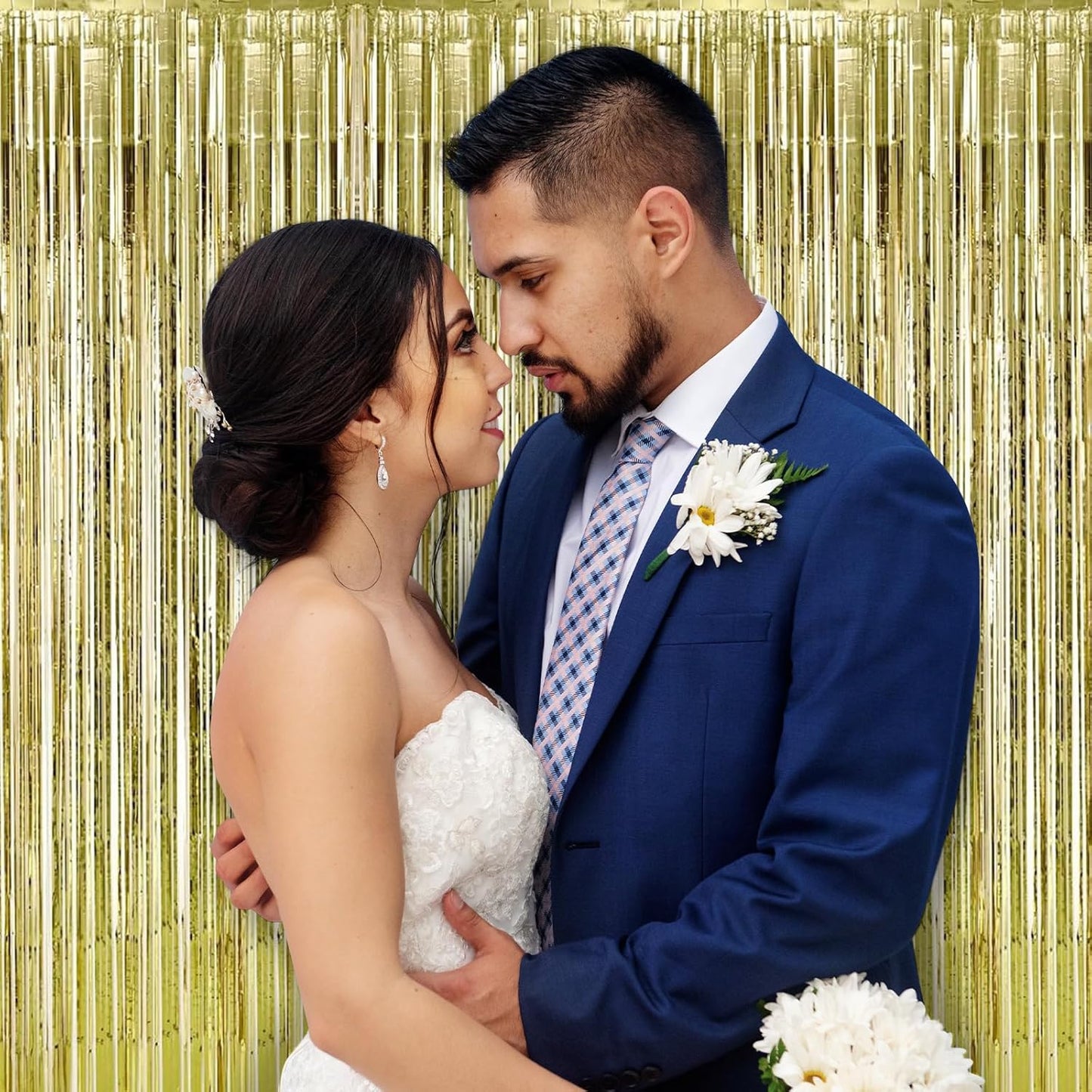 Light Gold Fringe Curtain Party Streamers, 12 Pack 3.3ft x 8.2 ft Foil Curtain Backdrop Tinsel Foil Fringe Curtains Photo Booth Backdrop Streamer for Birthday, Wedding, Baby Shower, Disco Party