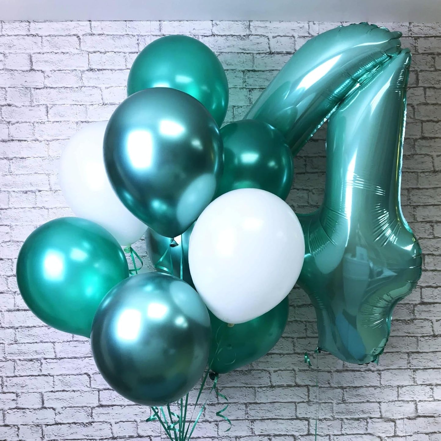 40 Inch Teal Blue Large Number 4 Balloons, Giant Foil Number Four 14 24 34 40 44 Balloons, Teal Blue Mylar Big Balloon for Anniversary Graduation Decorations