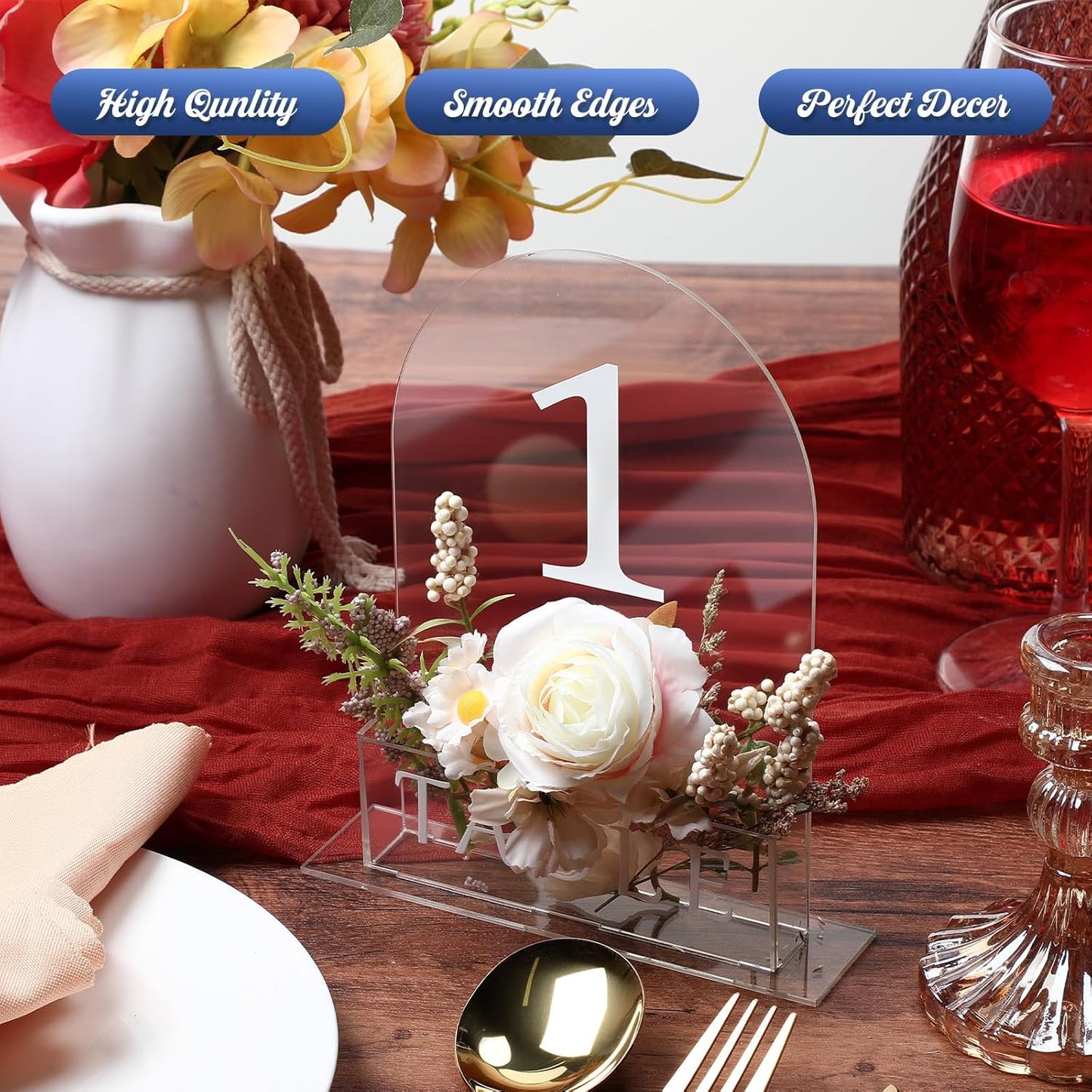 Table Number 1-15 for Wedding Reception Arch Acrylic Wedding Table Number with Flower Trough 5" x 7" Mirrored Rustic Centerpiece for Reception Bridal Shower Party Catering Banquet(Clear)