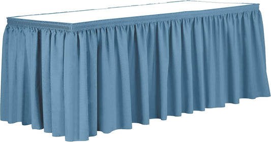 Ultimate Textile Pleat Polyester Fabric Table Skirt - Machine Washable Flame Resistant with Clips for Events, Weddings & Trade Shows, Cut & Sewn in Paterson, NJ - Light Blue, 7' Shirred Pleat