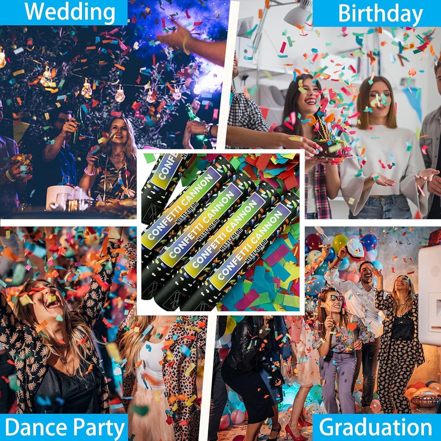 12 Inch Confetti Cannon Multicolor Confetti Popper Party Shooter for Wedding Birthday Graduation Celebration, 5 Pack Biodegradable Confetti Shooter Launches 20-26 ft
