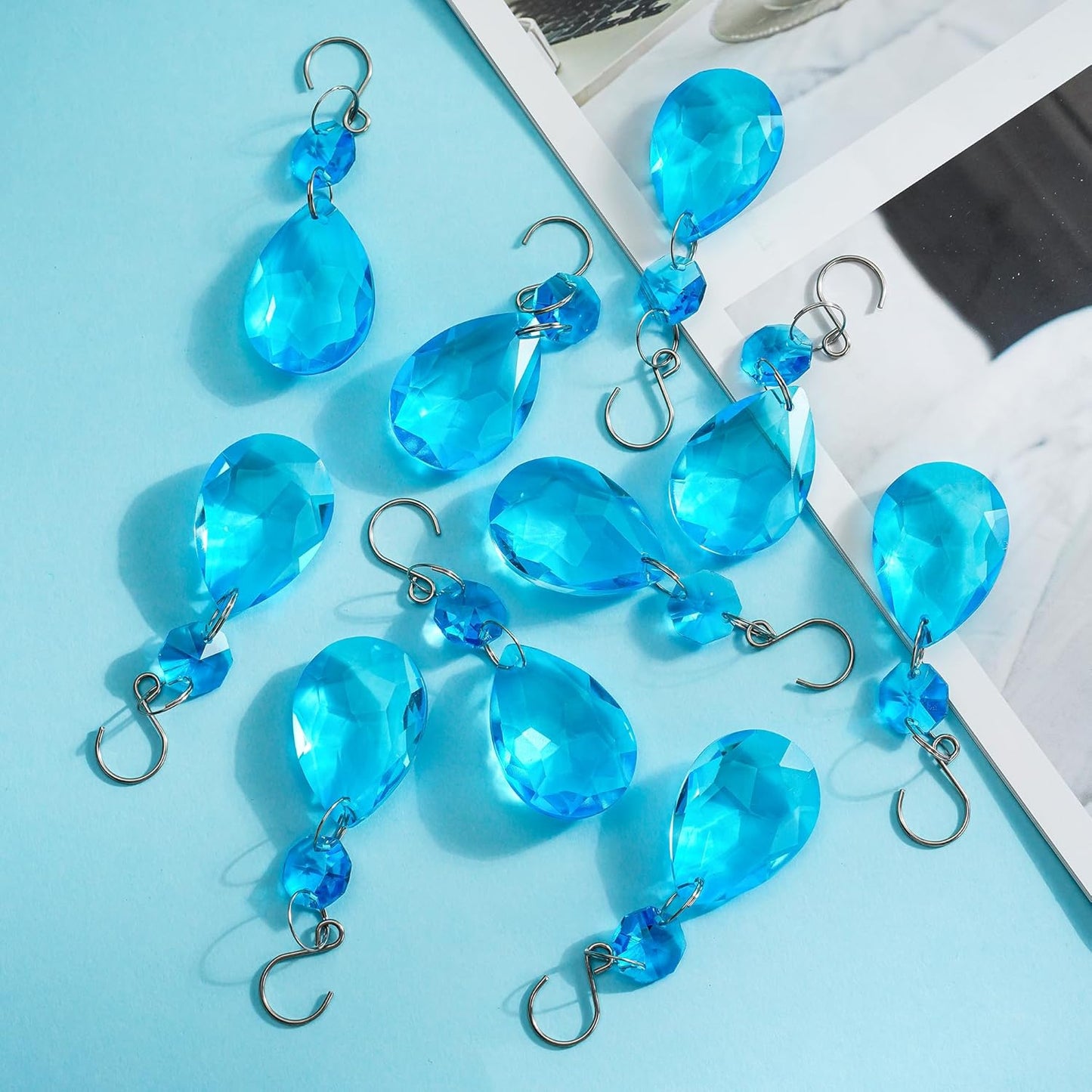 H&D HYALINE & DORA 3Inch Crystal Suncatcher Bauhinia Prisms Pendants 10Pcs Chandelier Crystals Replacement Hanging Sun Catcher Beads for DIY Arts Crafts Decor (Lake Blue)