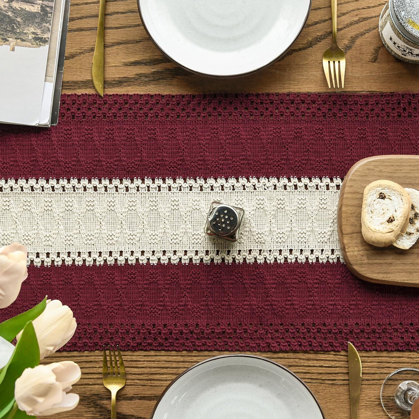 Artoid Mode Red Farmhouse Rustic Table Runner, Seasonal Hollow Kitchen Dining Table Decoration for Home Party Decor 12x108 Inch