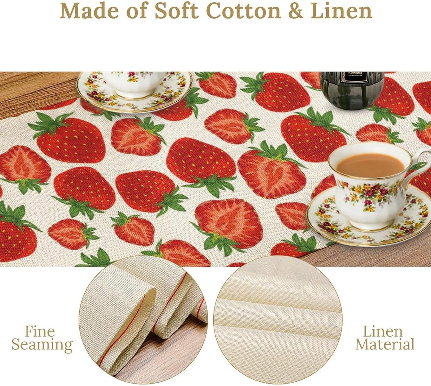 Strawberry Table Runner,Spring Summer Fruit Print Table Runner for Kitchen Dining Table Home Party Decoration 13x120 Inch