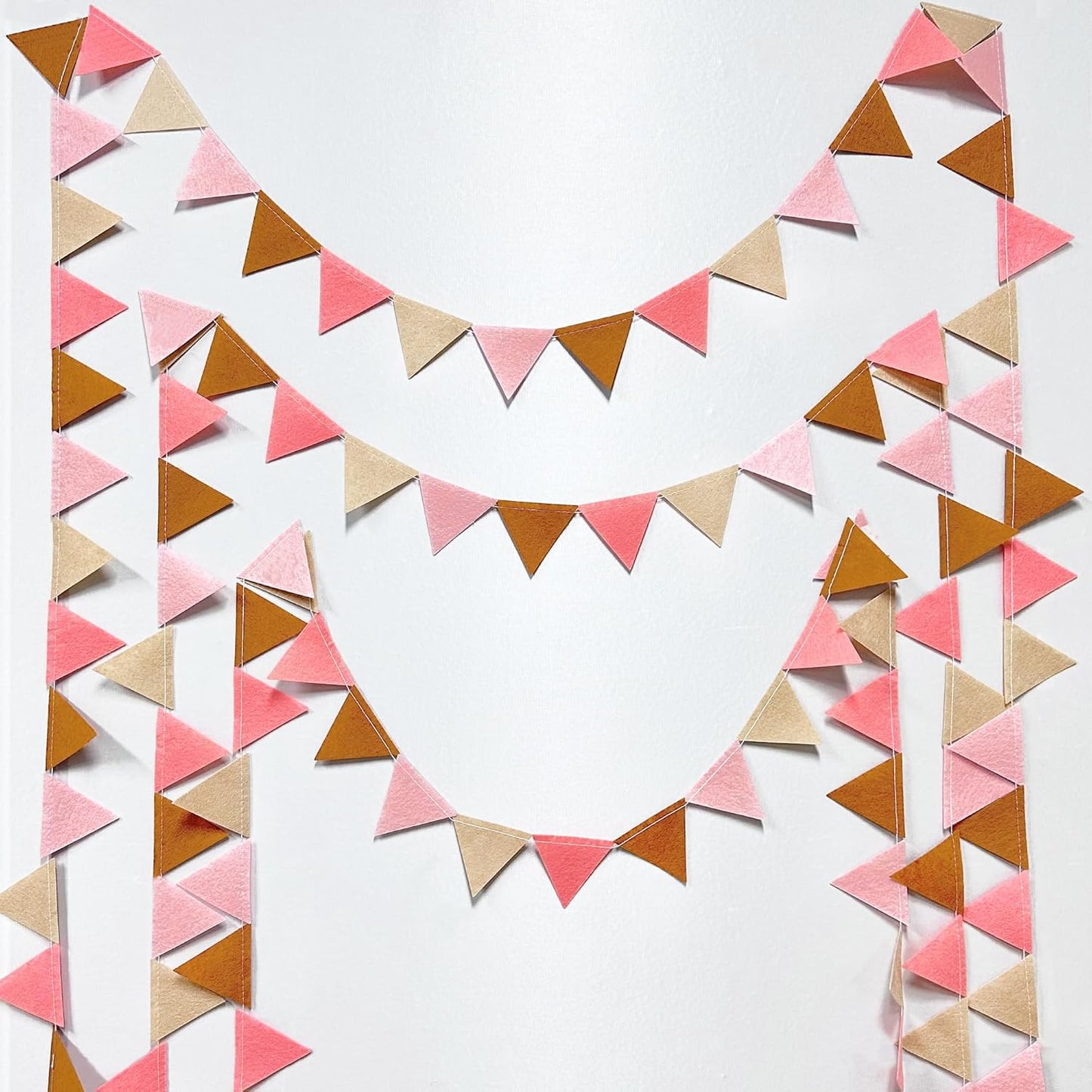Boho Party Decorations Brown Blush Pink Felt Hanging Triangle Mini Bunting Pennant Banner Flag for Birthday Engagement Baby Shower Bachelorette Wedding Holiday Hen Party Classroom Nursery Decor