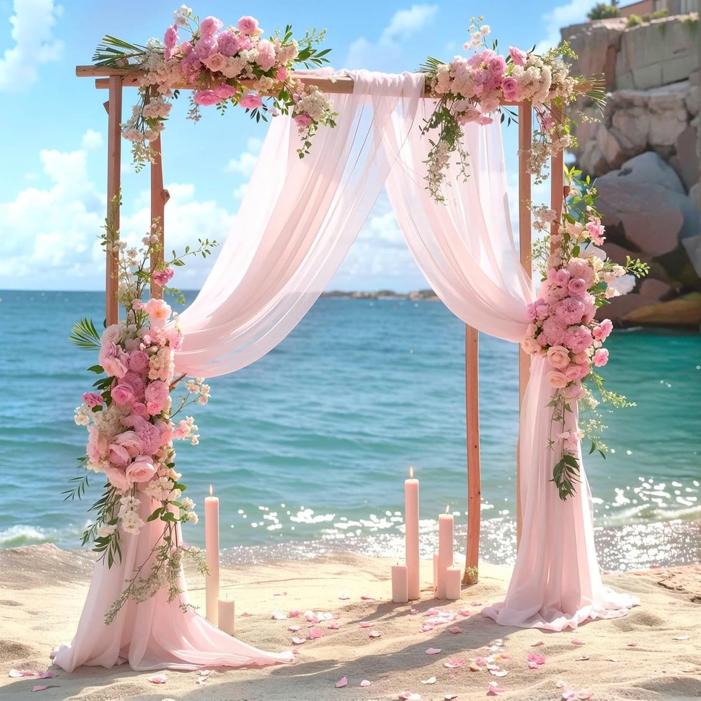 Wedding Arch Draping Fabric, 2 Panels 28" x 19Ft Blush Arch Drapes Sheer Backdrop Curtain for Wedding Ceremony Party Ceiling Decor