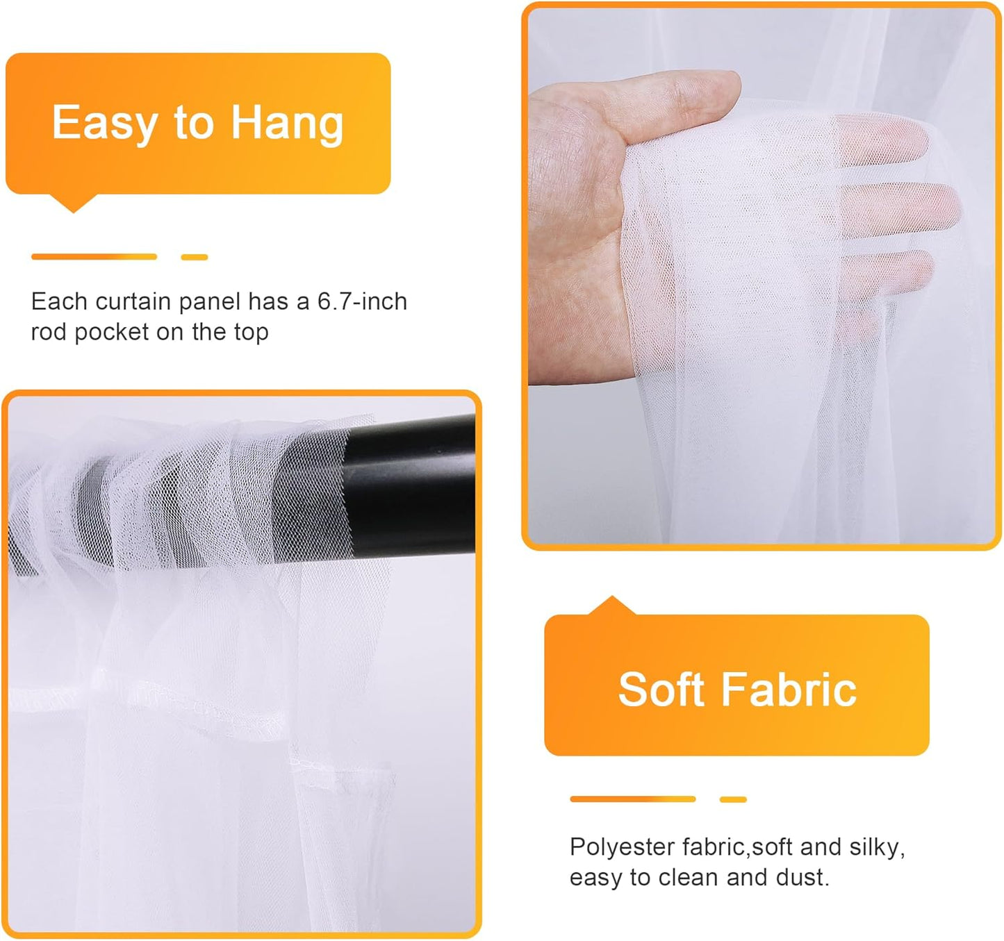 Fomcet Tulle Curtains with Lights String White 20FT X 8FT Sheer Backdrop Curtains for Parties Wedding Baby Shower Photo Shoot Decorations (4 Panels 5 x 8FT)