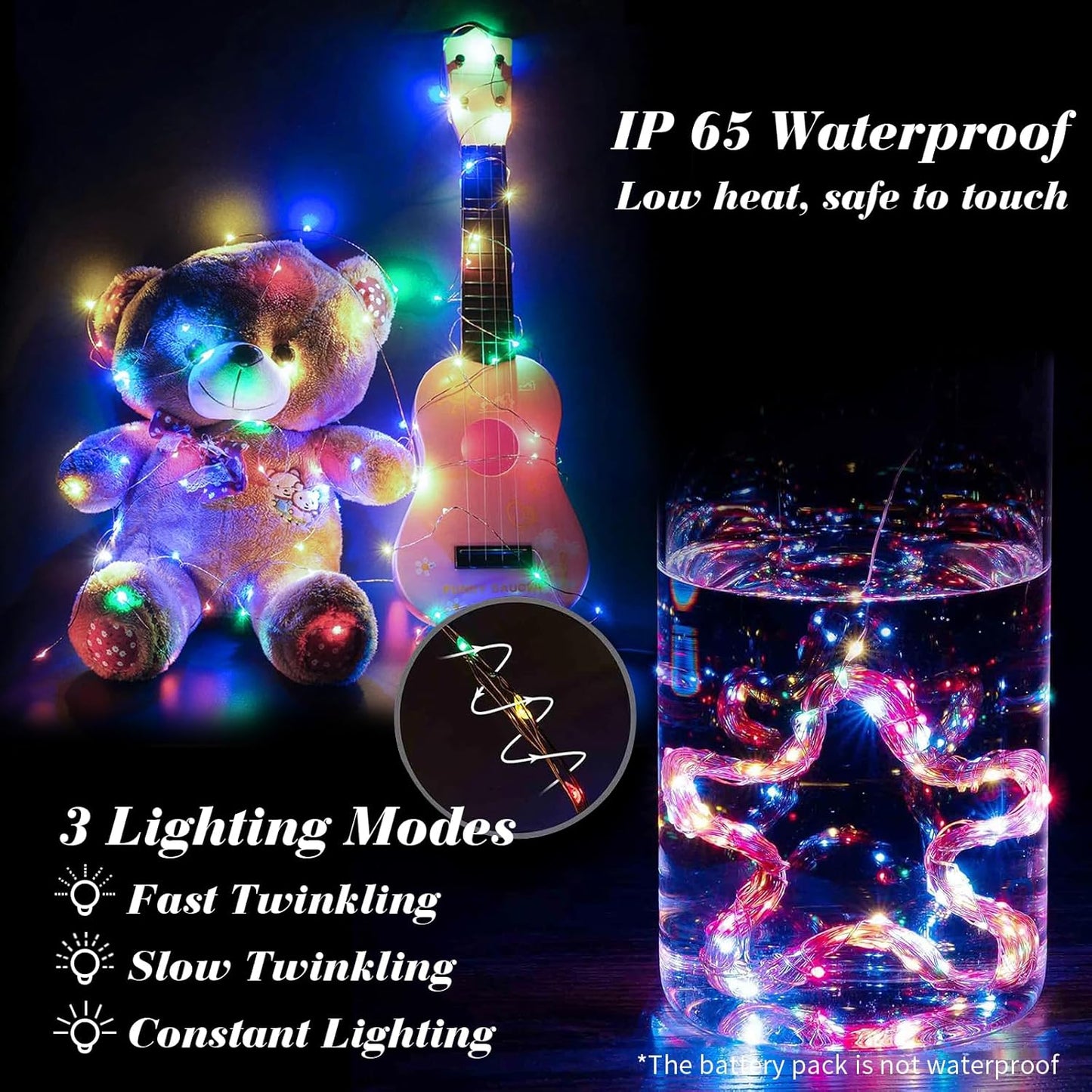 ZGWJ 50 Pack Fairy Lights Battery Operated, 7ft 20 Mini LED Fairy String Lights Silver Wire 3 Modes for DIY, Parties, Wedding, Bedroom, Halloween Christmas Decoration Multicolor