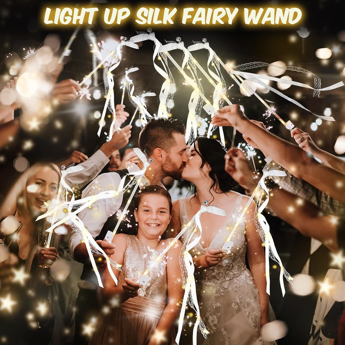68PCS Light up Wands for wedding, Wedding Wands Streamers with 3 Colorful Flashing Modes, Fairy Wands, LED Silk Fairy Wand with Bells for Wedding, New Year, Thanksgiving, Concert
