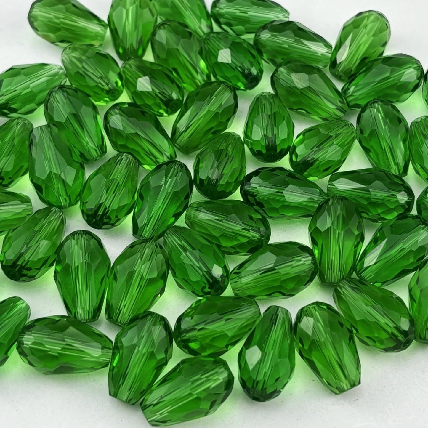 150pcs 4x6mm Teardrop Crystal Glass Beads for Jewelry Making, Faceted Vertical Hole Teardrop Glass Spacer Beads for Wind Chimes Bracelet Earring Necklace DIY Craft(Grass Green)