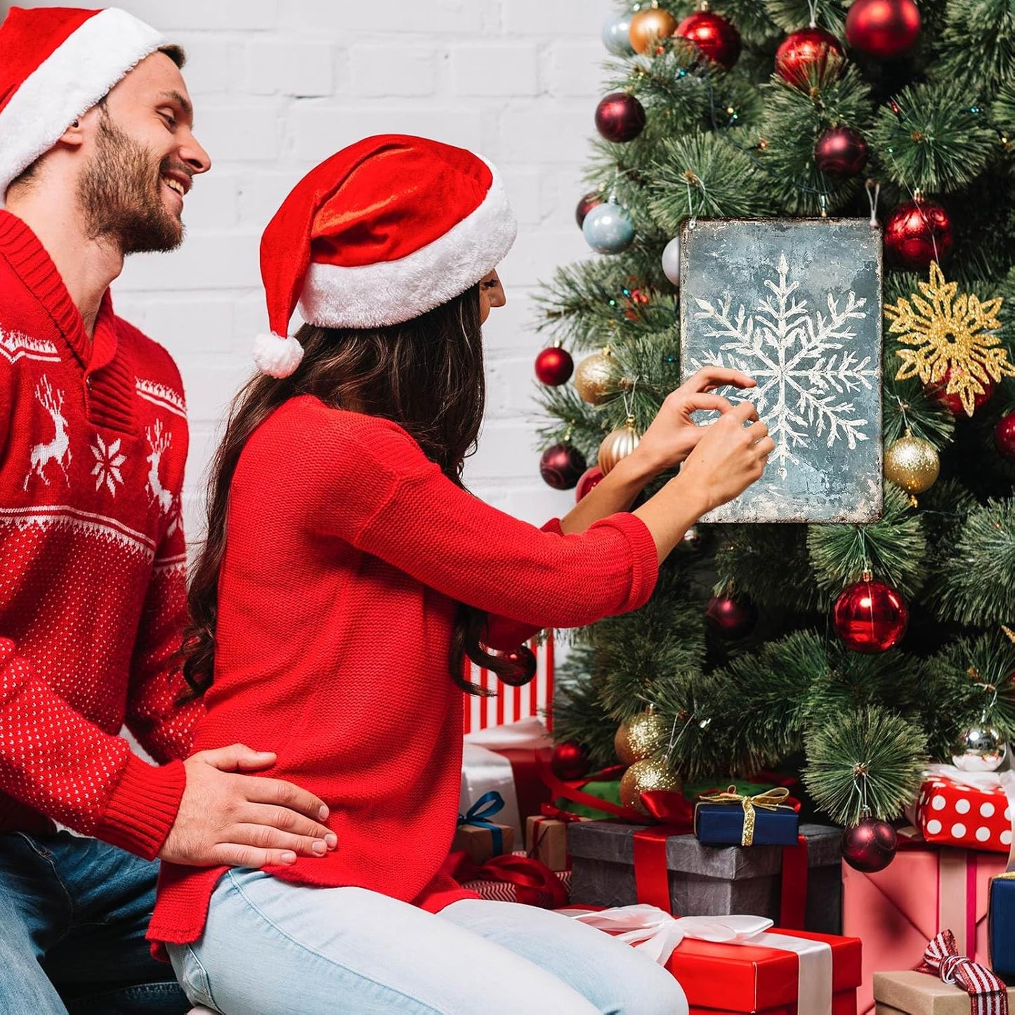 Vintage Christmas Tin Sign - Winter Snowflakes Metal Tin Sign - Wall Decor Sign for Outdoor Snowflake Christmas Decoration - 8x12Inch