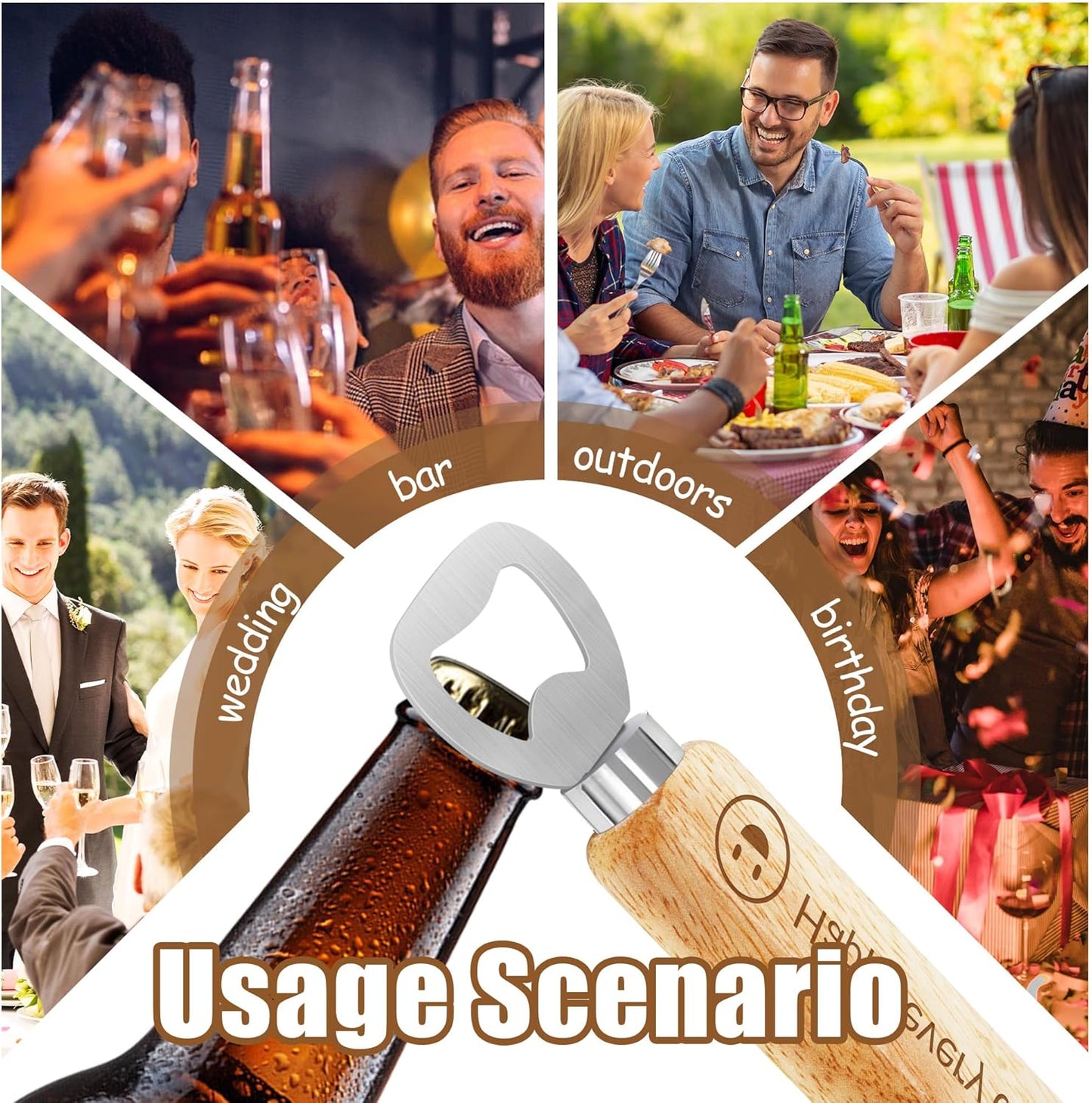 15-100 PCS Personalized Bottle Openers with Wooden Handle, Bulk Customized Text/Logo/Photo Beer Bottle Opener, Laser Engraved, Bar Party Favors, Family Reunion Wedding, Birthday