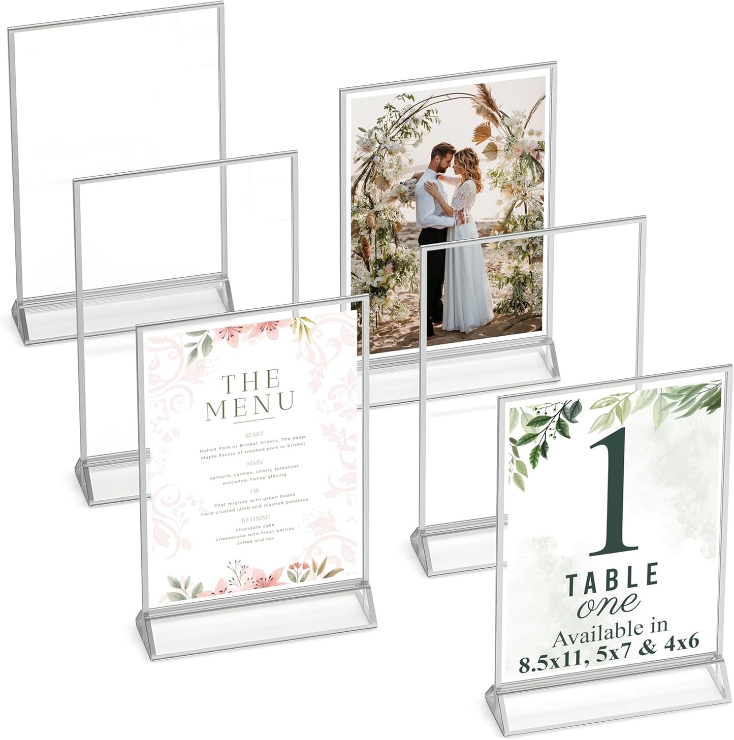 Silver Picture Frames Double-Sided, 6-Pack 4x6 Acrylic Table Number Holders, Clear Easel Stands for Signs, Silver Frames for Wedding Table Numbers, Menu Holders, Photo Displays for Events and Décor