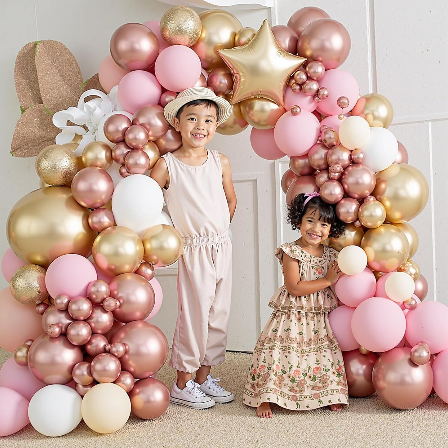 412Pcs Rose Gold Balloon Garland Arch Kit,18 12 10 5 Inch Nude Pastel Pink Metallic Gold White Balloons for Women Girls Birthday Bridal Baby Shower Decorations