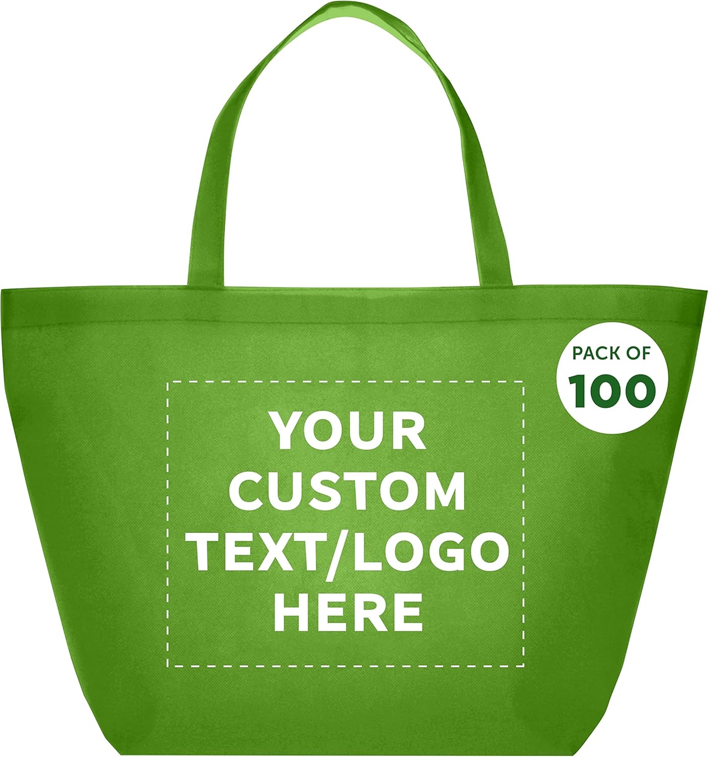 DISCOUNT PROMOS Custom Southern Style Grocery Tote Bags Set of 100 - Personalized Bulk Pack, Reusable Grocery & Shopping Bags - For Travel, Business Promotions - Lime Green - 20"X13"X8"