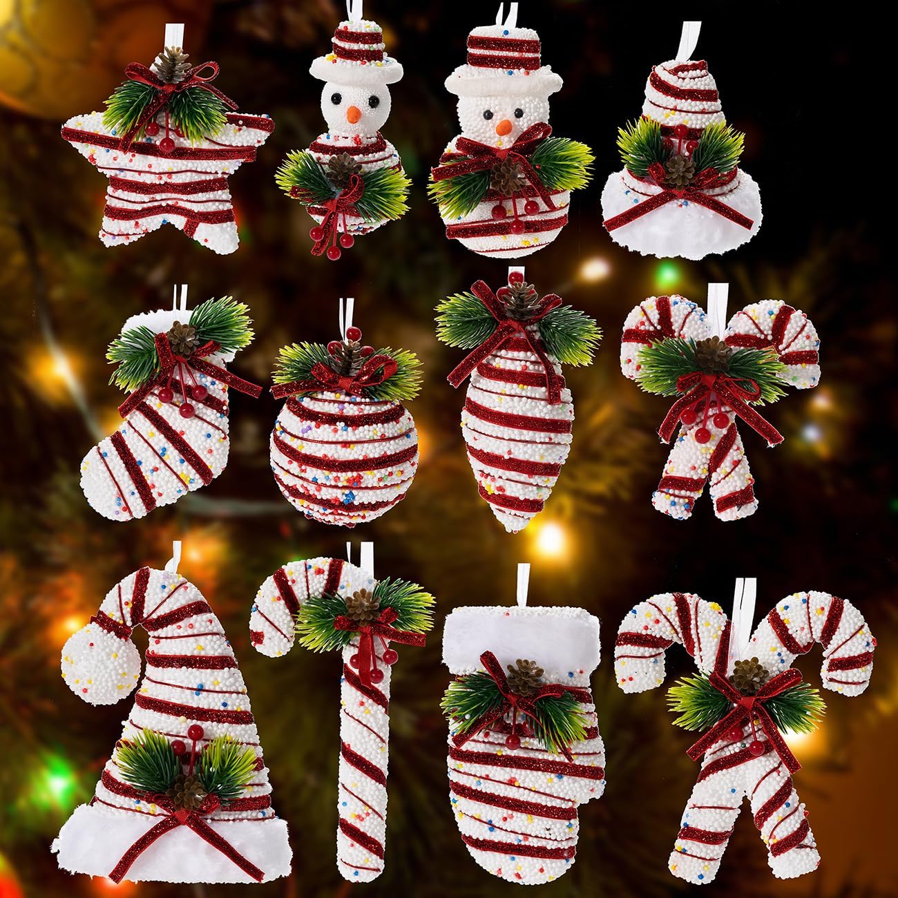 LANGXUN 12pcs Candy Land 2025 Xmas Birthday Party Wedding Suppiles Decoration, Hanging Candy Cane Christmas Tree Décor, Christmas Decorative Hanging Ornaments Crafts