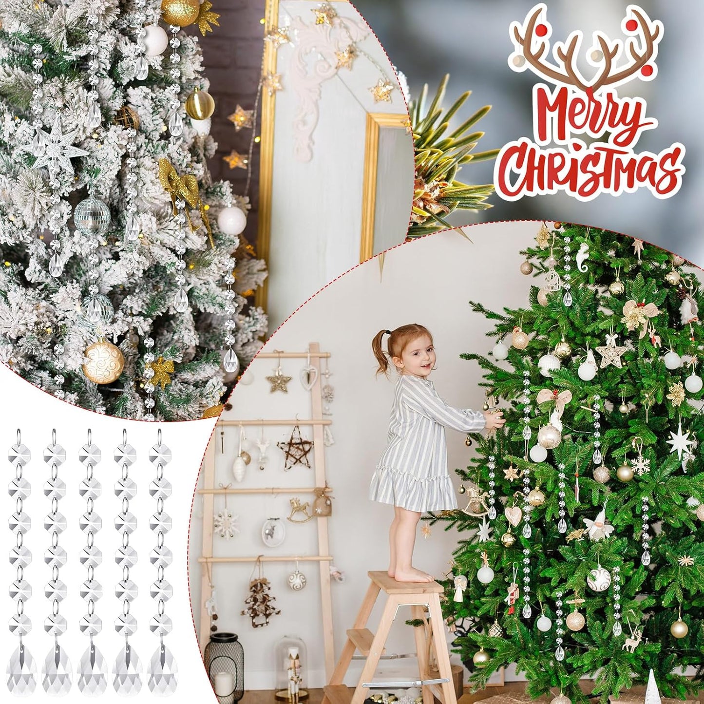 Nuenen 100 Pcs Acrylic Hanging Crystals for Centerpieces Chandelier Clear Crystal Garland Strands Ornament Acrylic Clear Beads Prisms Pendant for Christmas Tree Window Home Decoration(Teardrop)