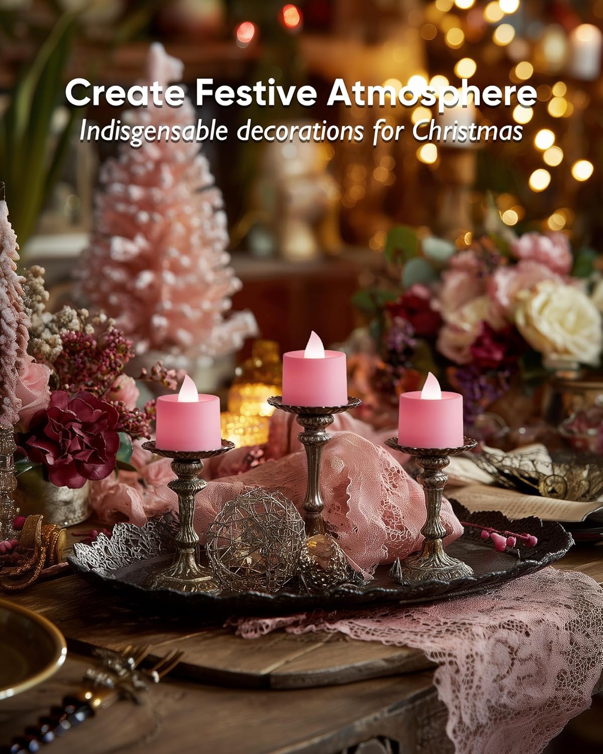 Amagic 24 Pack Pink LED Tea Lights, Flameless Votive Candles, Electric Fake Colored Candles, Battery Operated Tealights Candles for Party, Christmas, Aniversary, Wedding Table Centerpiece, Proposal