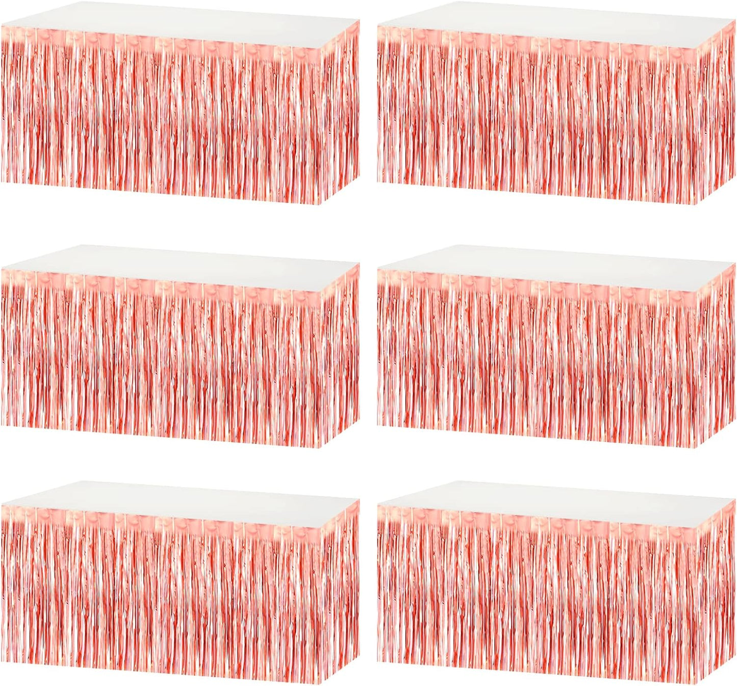 6 Pack 29x108 Inch Metallic Foil Fringe Tinsel Table Skirts Banner for Rectangle Tables Streamer Garland Curtains Backdrop for Wedding, Birthday, Parade Floats, Christmas Party Decoration(Rose Gold)