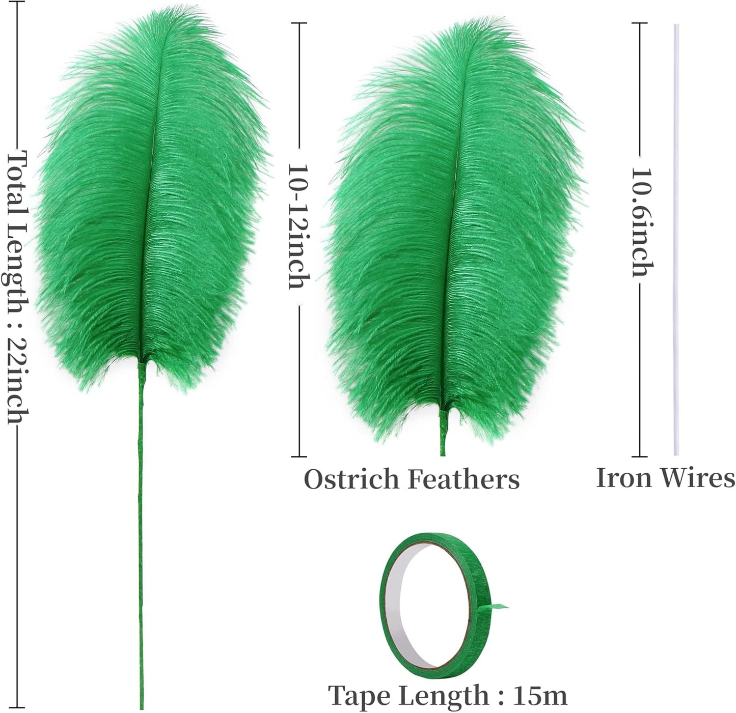Holmgren Natural Green Ostrich Feather - 20pcs Making Kit 22 Inch Large Ostrich Feathers for Vase, Floral Arrangement, Wedding Party Centerpieces Home Decorations (Green)
